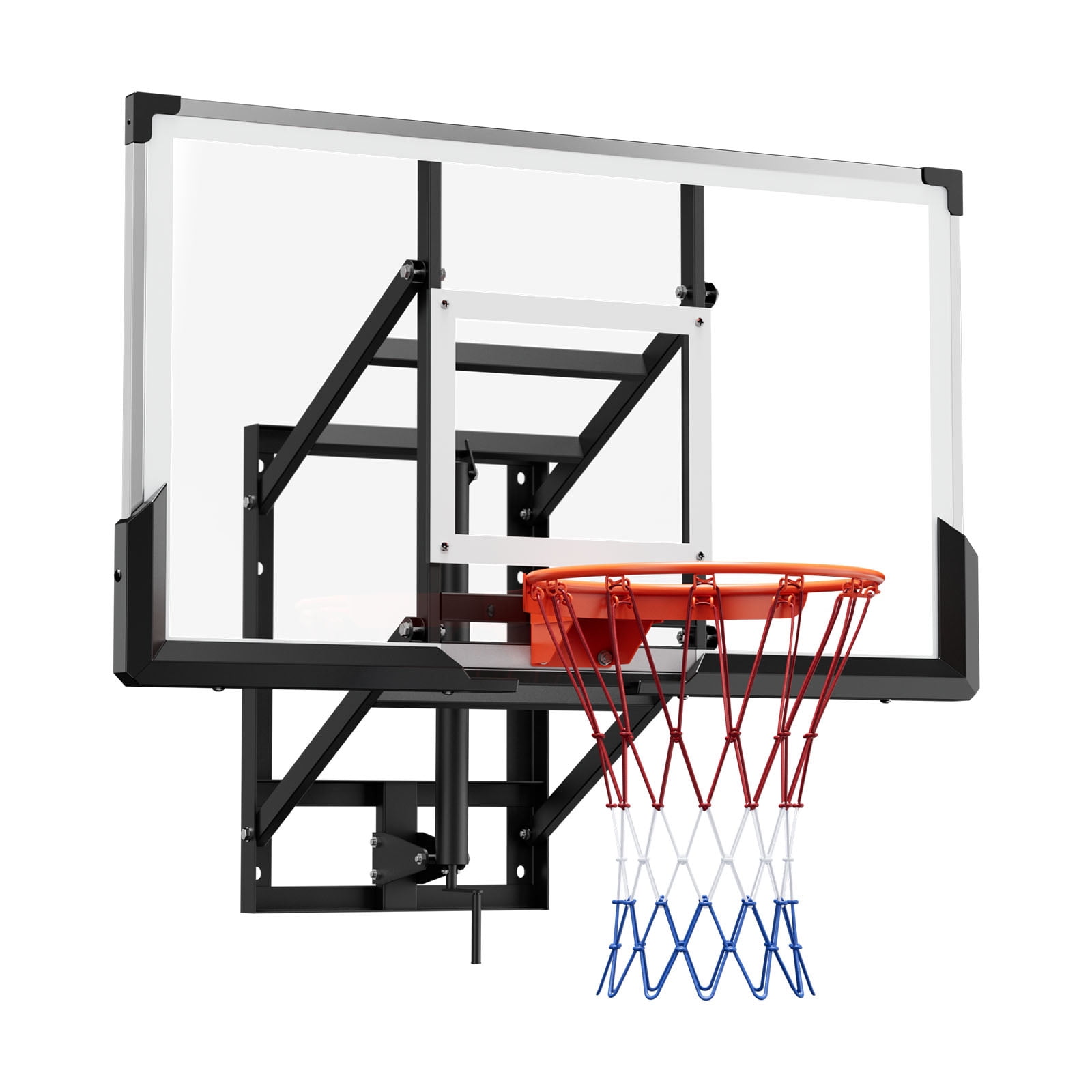 KFFKFF Wall-Mounted Basketball Hoop, 54-inch Polycarbonate Backboard with Hand-Crank Height Adjustment (Black, 54 in) 7t0oe