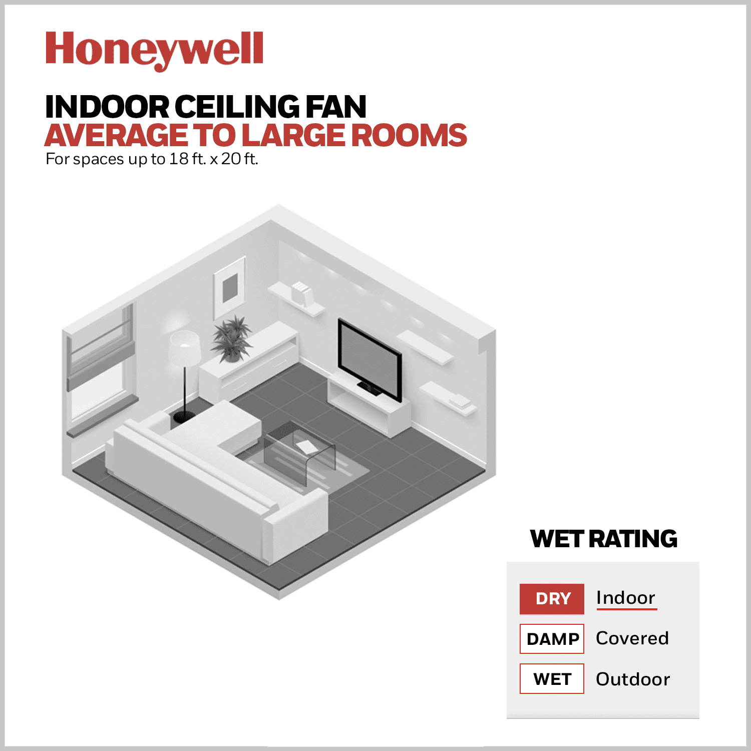 Honeywell Rockford 52 in Traditional Indoor Ceiling Fan with Light, Reversible Motor (Black, 52 in) 205xn