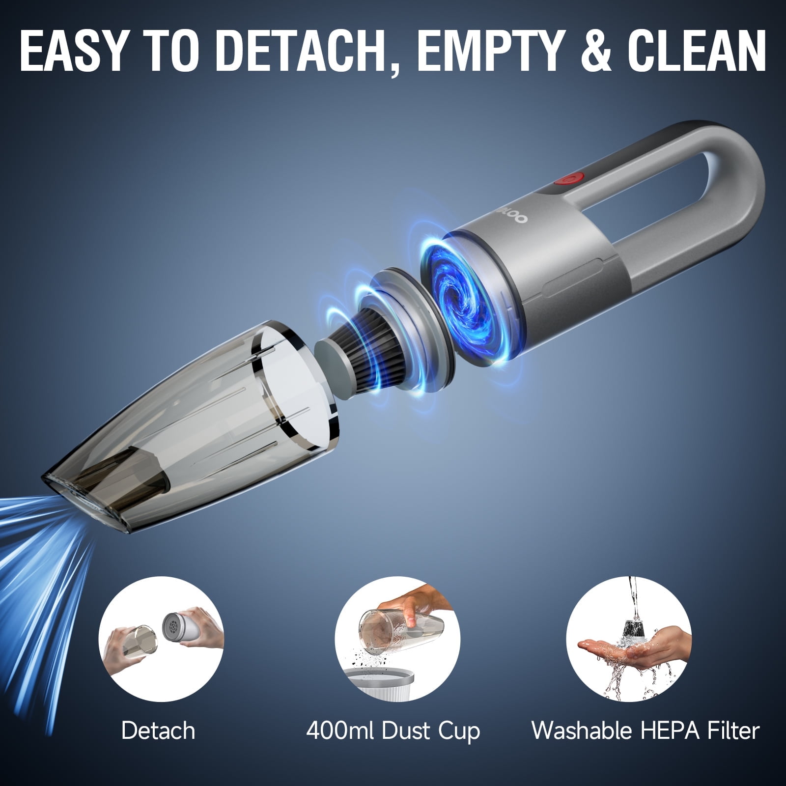 Gooloo V7 Mate Cordless Handheld Car Vacuum Cleaner, Portable Lightweight High-Power Suction for Interior Detailing and Home Use (Gray) xkmbt