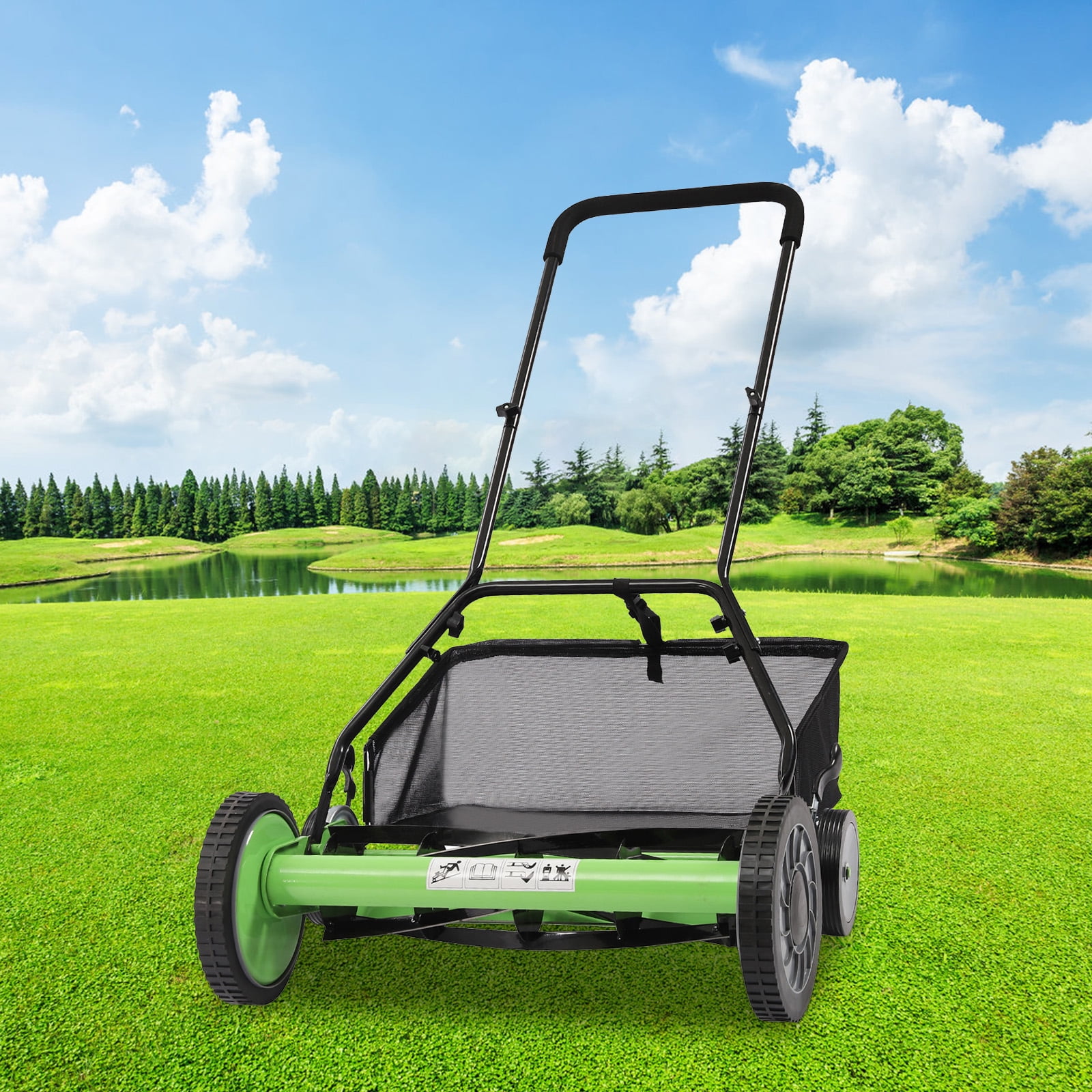 ChicHomey 20-inch Manual Reel Lawn Mower, Adjustable 5-Blade Push Mower for Residential Lawns (Green, 20 in) 5elok