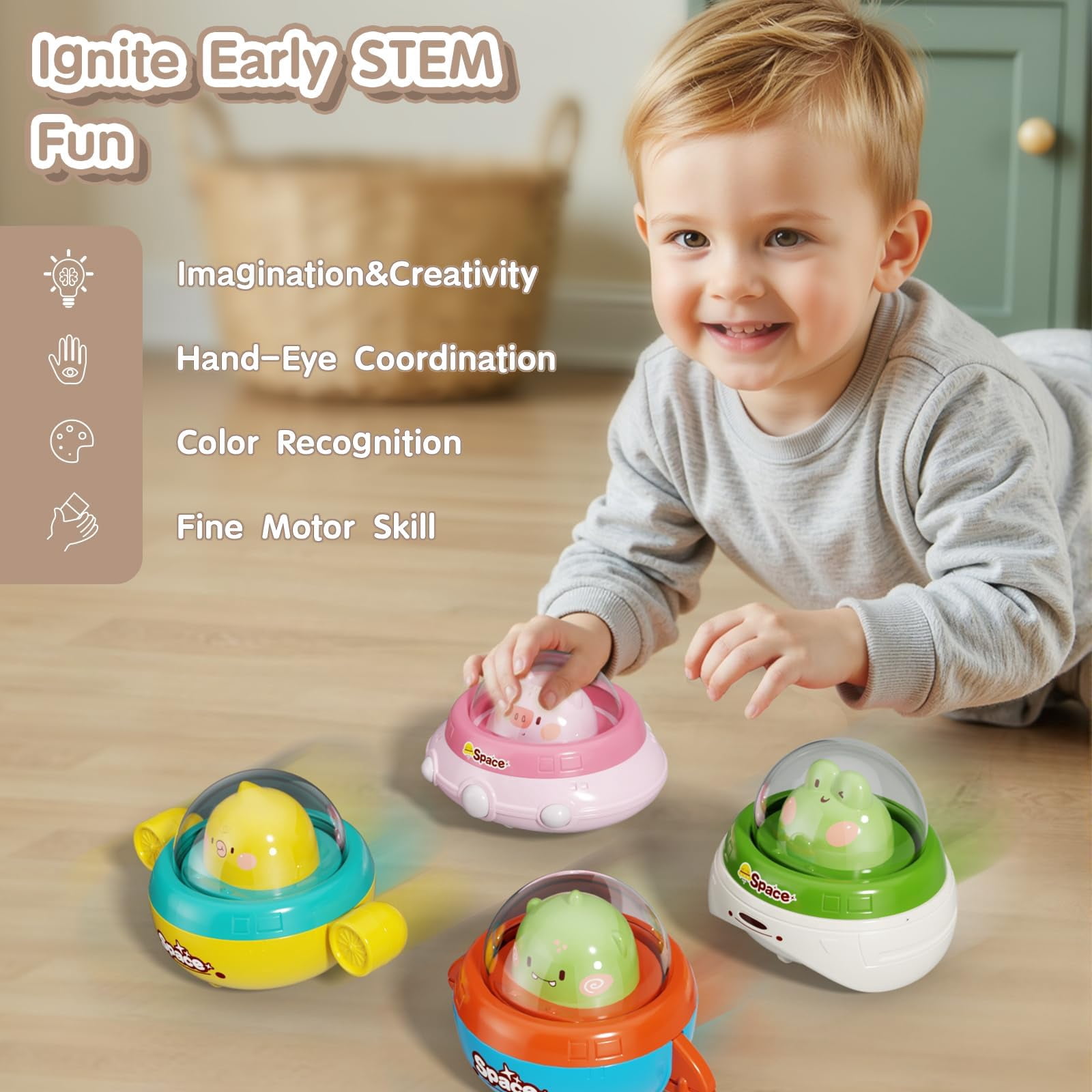 Dimoarch Press and Go Toy Cars for Toddlers, Interactive Push Vehicle Set (Blue, 1 Pack) 0nri7