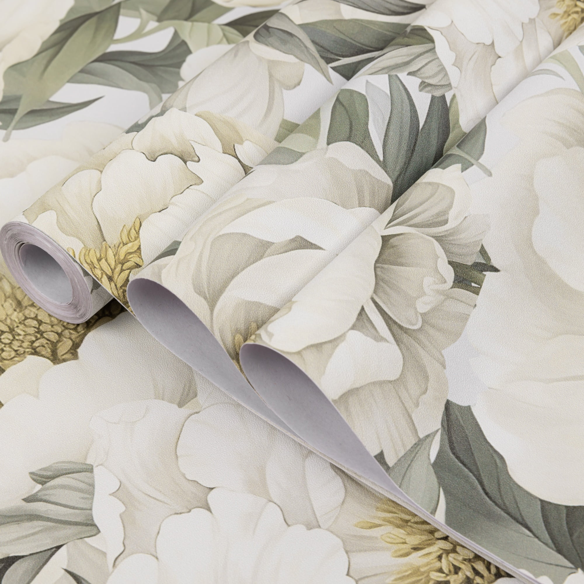 Abyssaly Floral Peel and Stick Wallpaper Removable Self-Adhesive Vinyl Contact Paper for Home Decor (White, 17.7 in x 118 in) yc56w