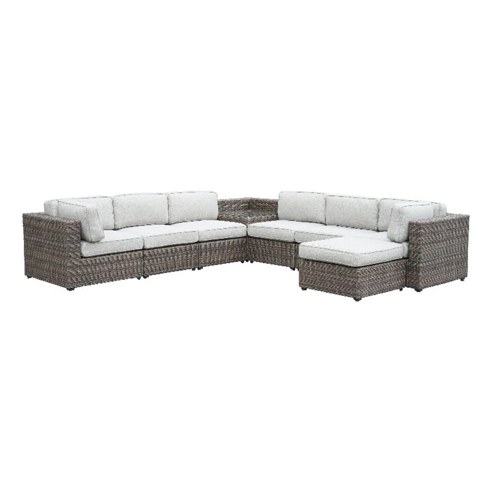 Bowery Hill Contemporary 7-Piece Wicker Sectional Set (Driftwood Gray, 7-Piece) ybcp9