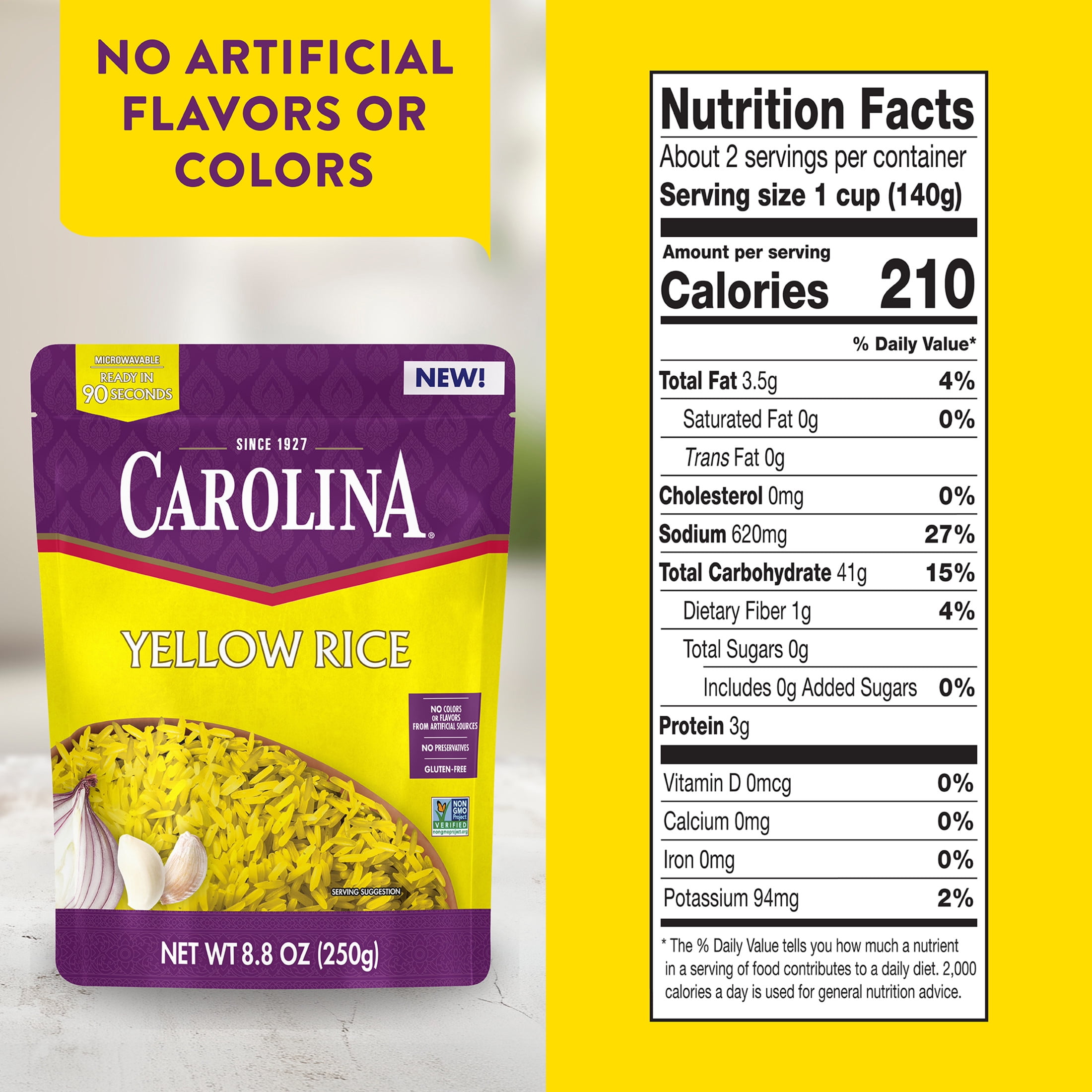 Carolina Ready-to-Eat Yellow Rice, Microwavable Gluten Free Side Dish (Yellow, 8.8 oz) wwp3s
