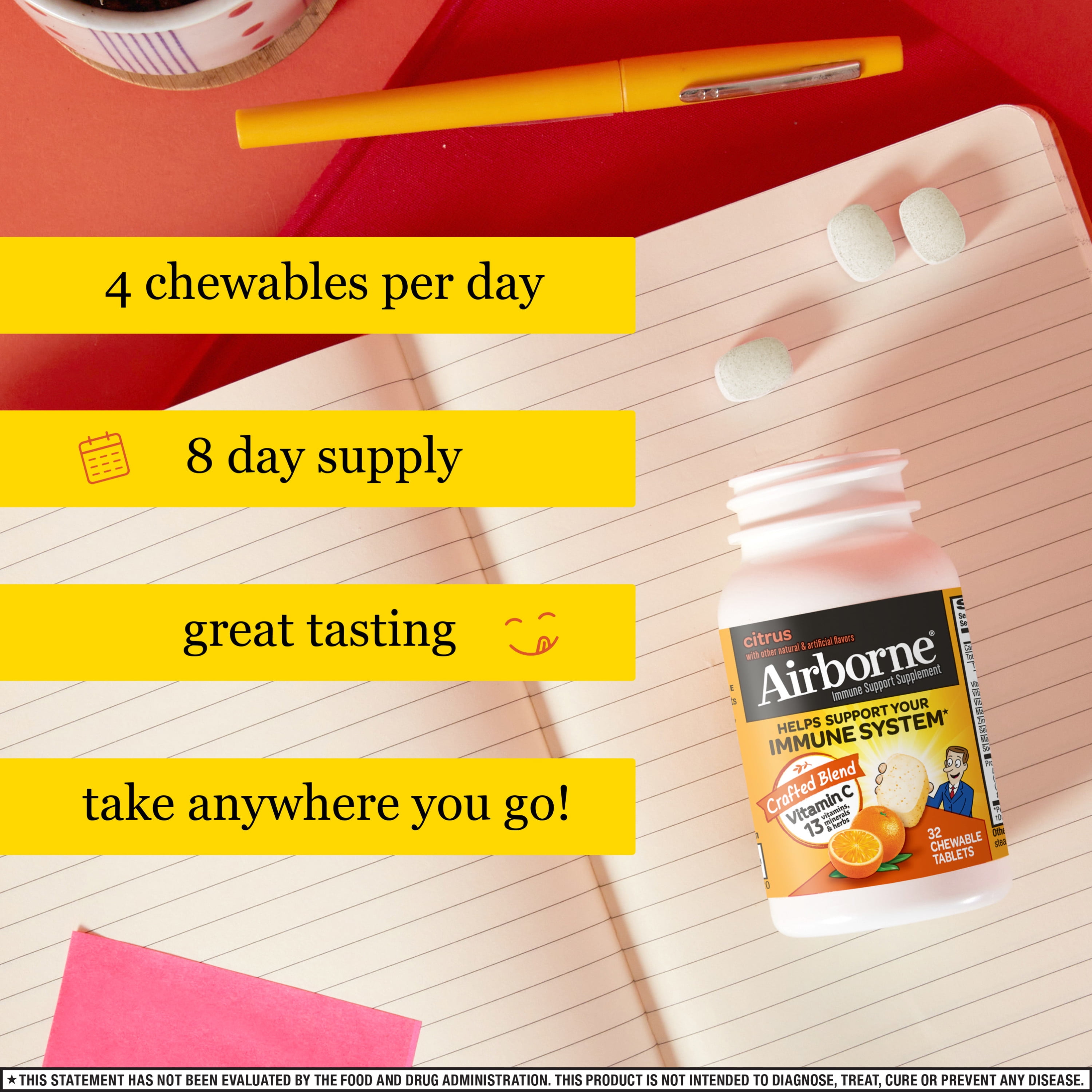 Airborne Vitamin C Immune Support Effervescent Tablets with Zinc and Selenium (Citrus, 32 ct) j5s1z