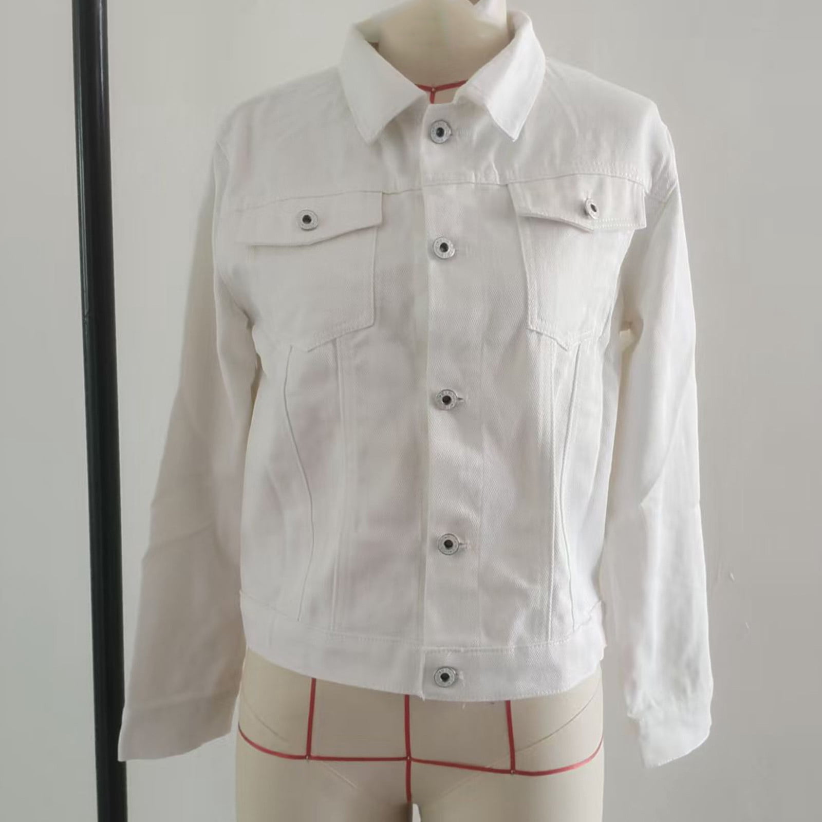 ClodeEU Women's Cropped Denim Jacket, Casual Button Down Jean Coat, Long Sleeve Outerwear (White, M) jad6x