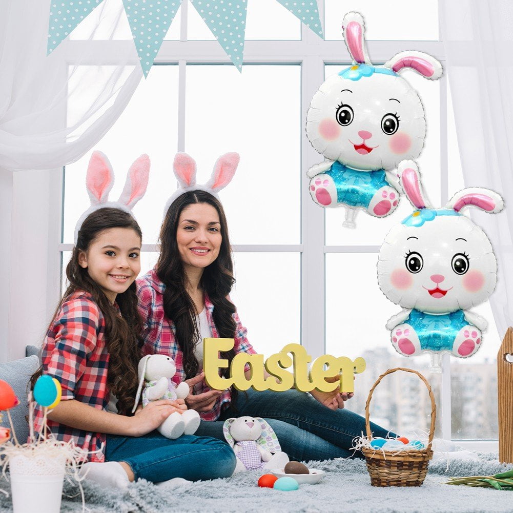 Jiibva Easter Bunny Foil Balloons, Rabbit Shaped Party Decorations (Blue, 5 Pack) dytcz