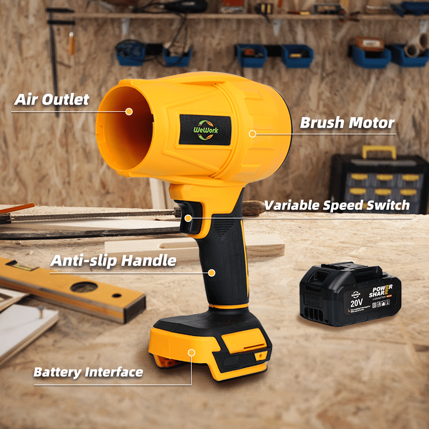 Wework Handheld Cordless Leaf Blower, Electric Yard Power Tool with 3.0Ah Battery (3 lbs) 30nx3