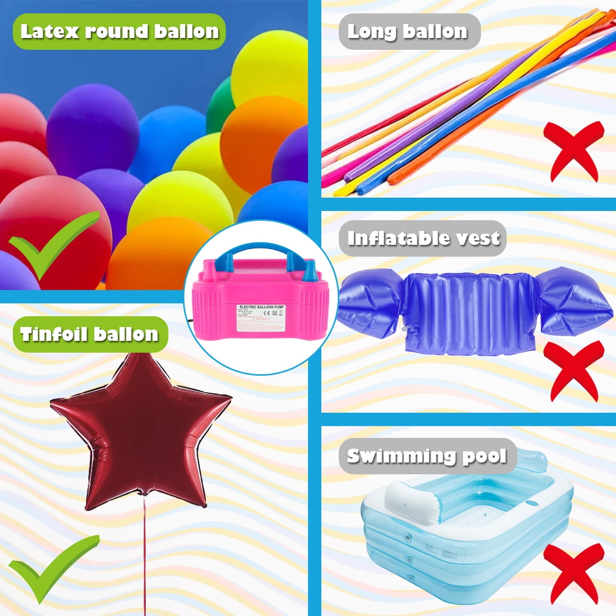 Vensio Electric Balloon Pump Dual Nozzle Inflator for Party Arch Garland Kit (Rose Red, 1 Unit) 8p346