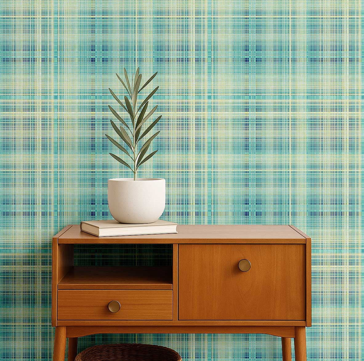 S4Sassy Peel and Stick Wallpaper, Removable Vinyl Contact Paper for Accent Walls, Aqua Plaid Print (Green, 25 in x 120 in) oopgh
