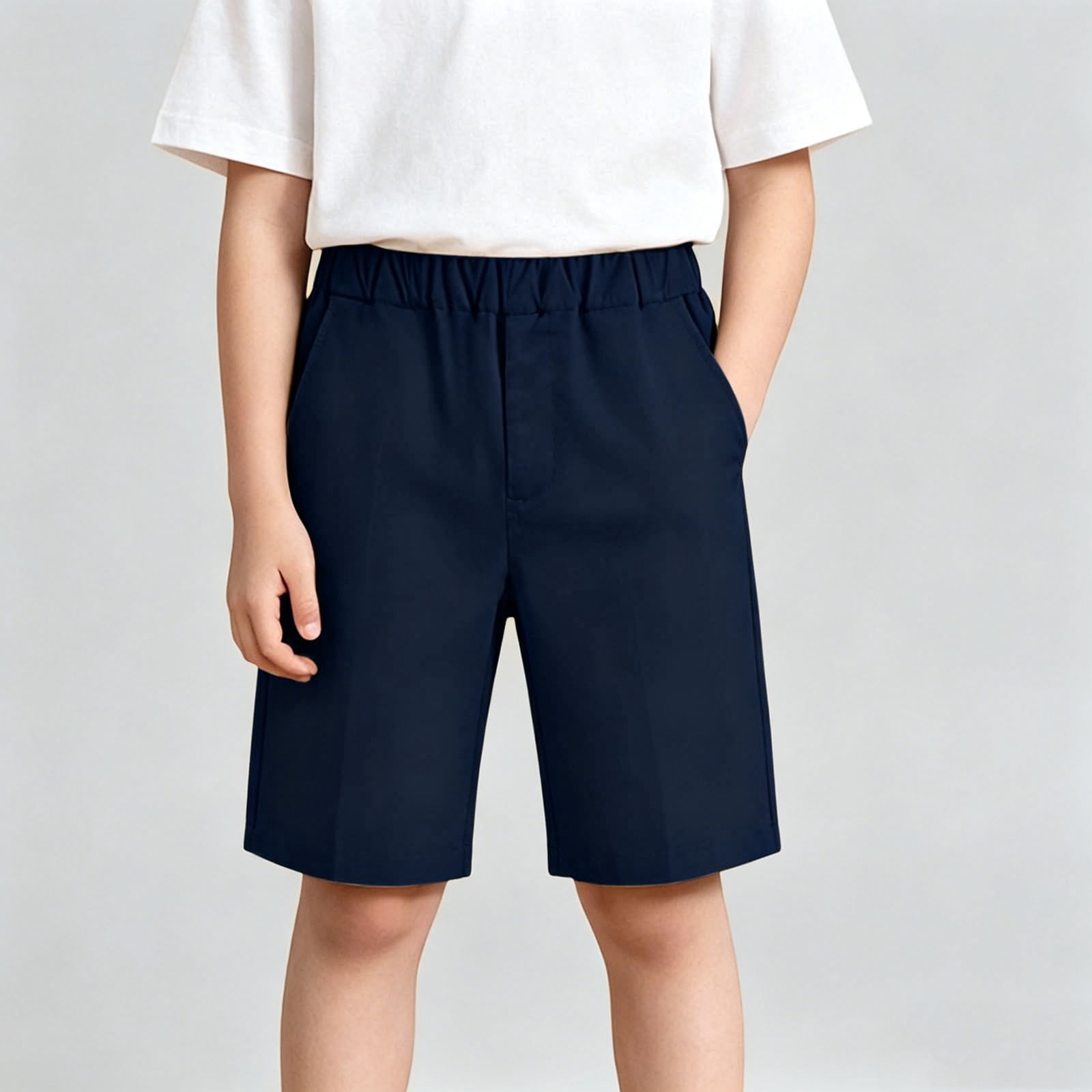 BXJX Boys Casual Shorts, Relaxed Fit Elastic Waist School Uniform Shorts (Navy, 14/16T) ejhe0