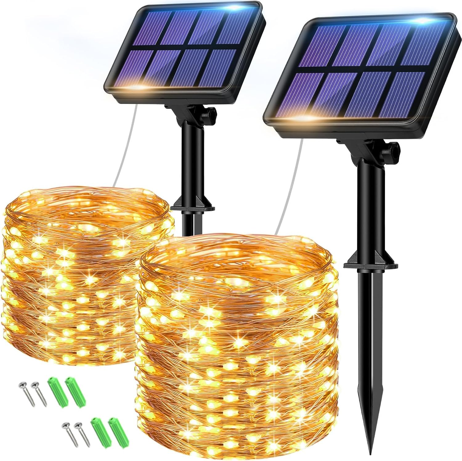 ArooickT Solar String Lights Outdoor Garden Waterproof LED Fairy Lights (White, 46 ft, 2 Pack) j0we0