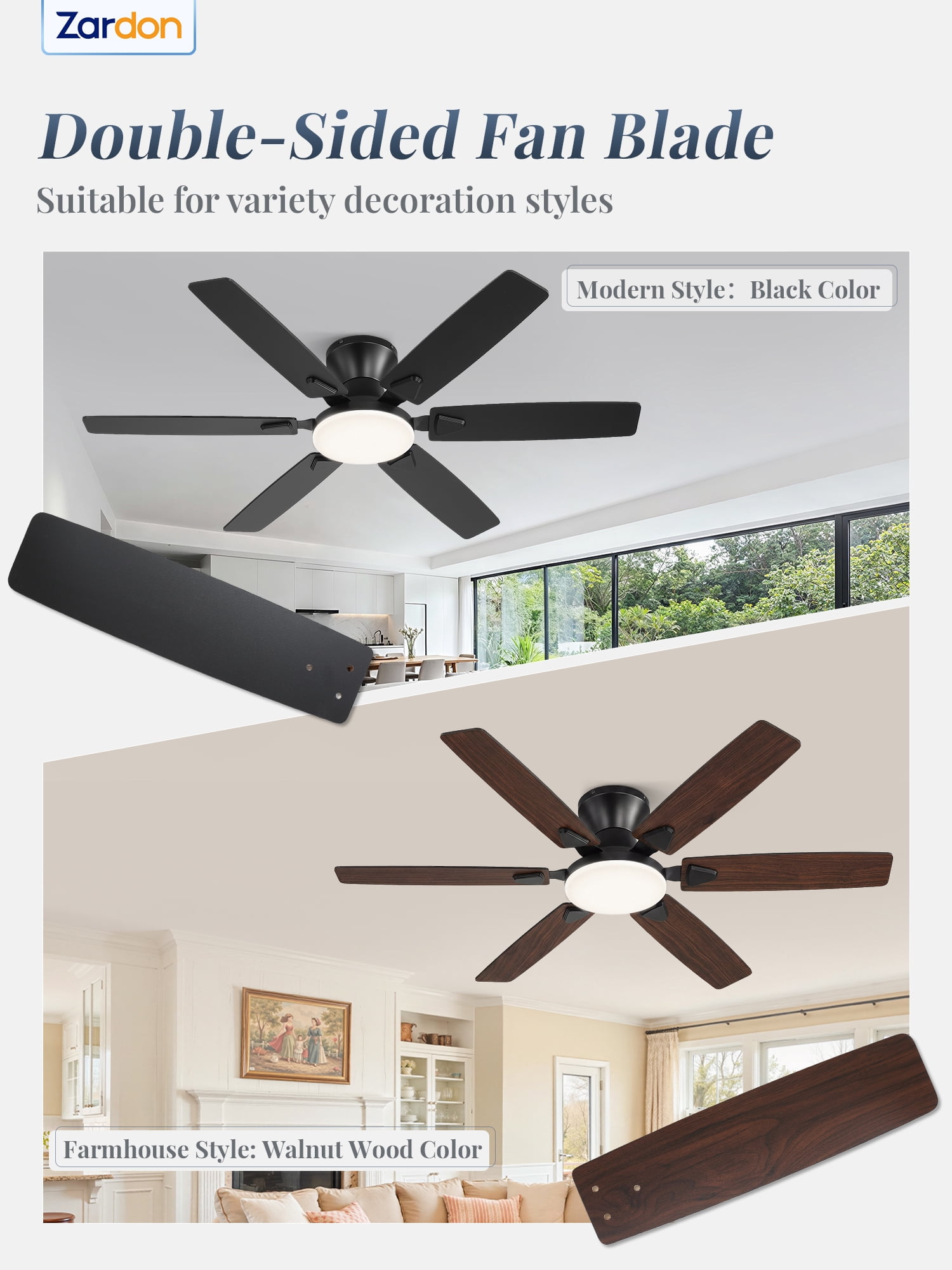 Lokivas 52in Ceiling Fan with Light, Modern 6-Speed Remote Control Reversible Motor for Bedroom and Living Room (Black, 52 in) ecuk3