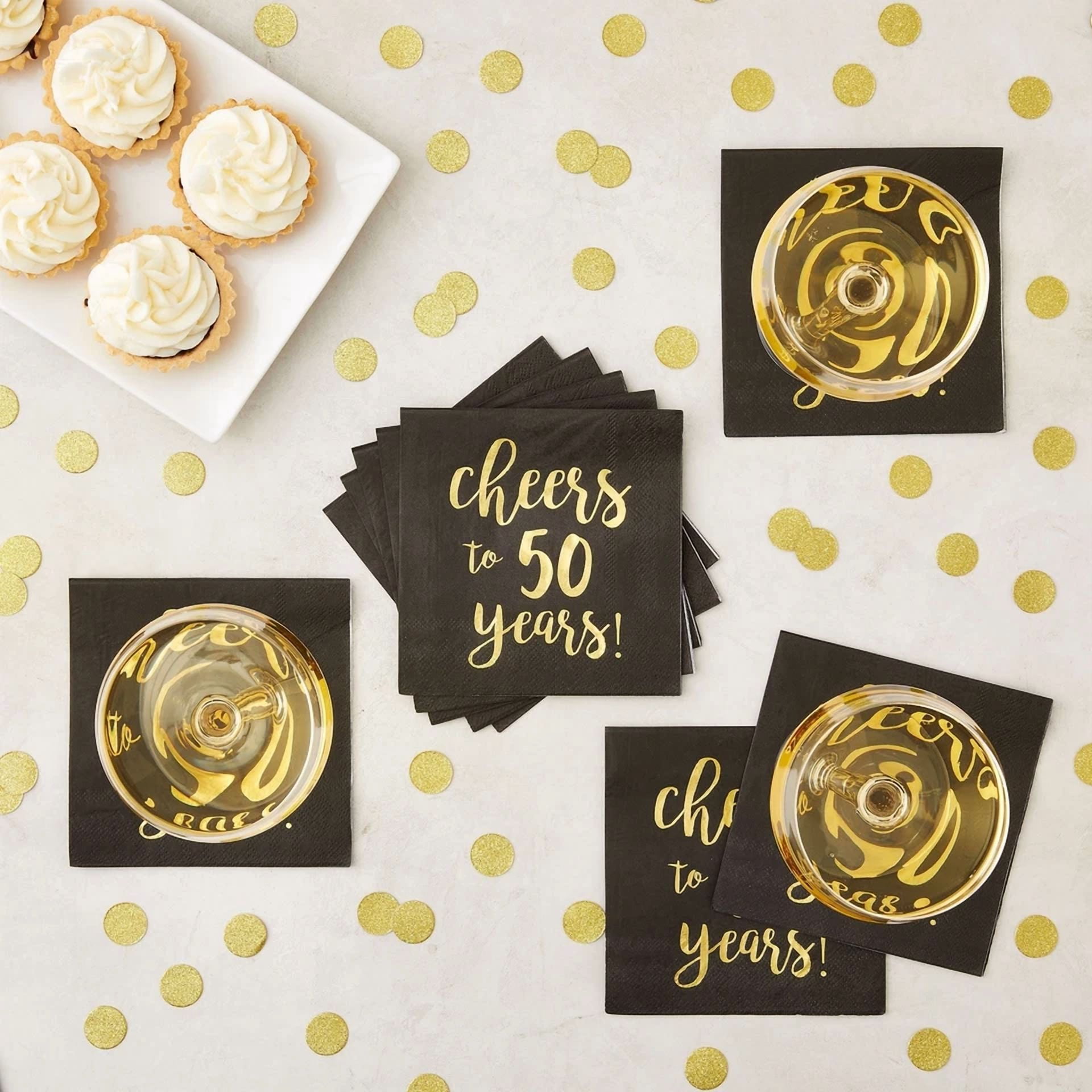 YANI Cheers To 50 Years Birthday Party Napkins (Gold, 50 Pack, 5 x 5 in) zli1z