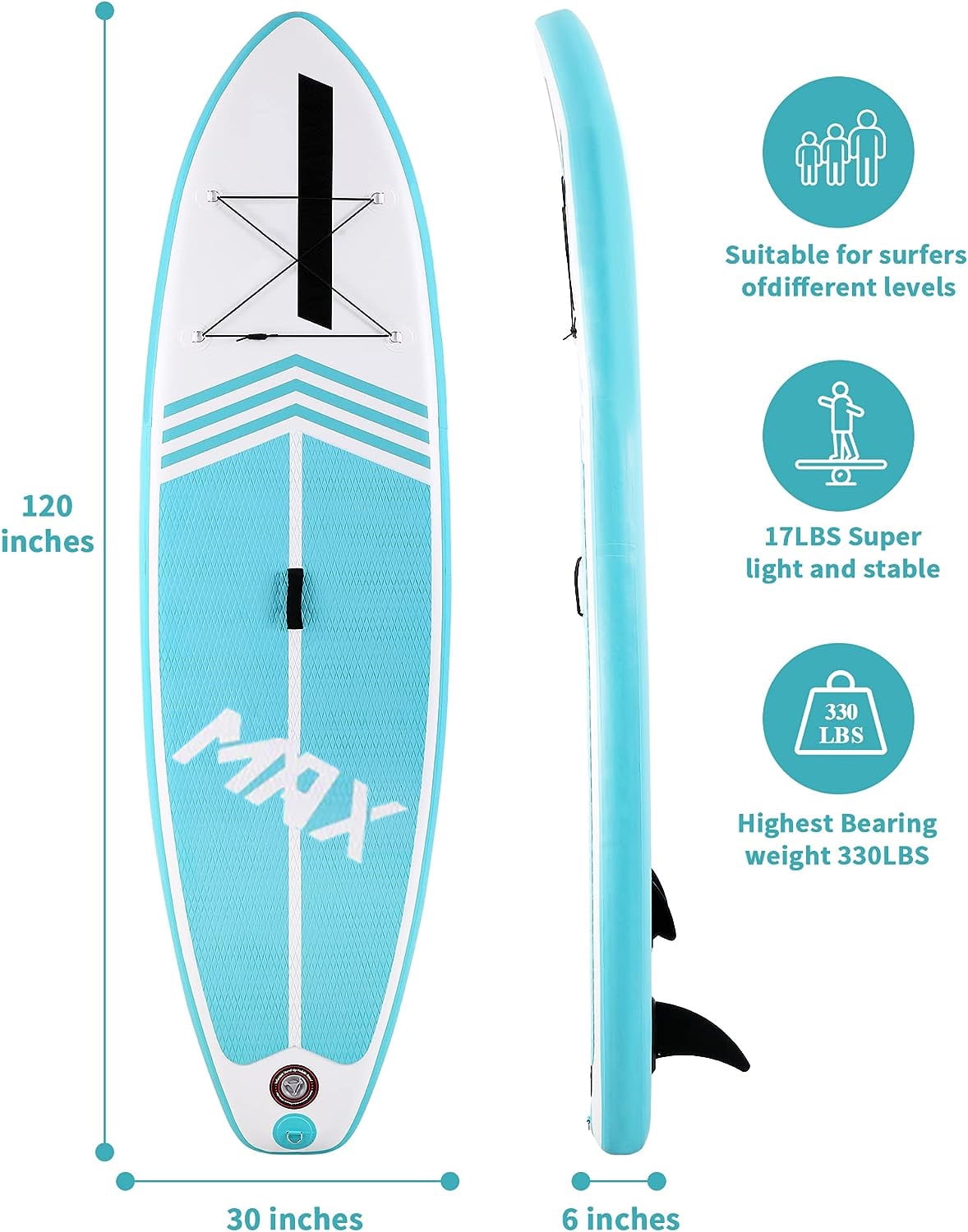 Naipo Inflatable Stand Up Paddle Board Set with Triple Action Pump and Accessories (Green, 10.5 ft) g9dw3