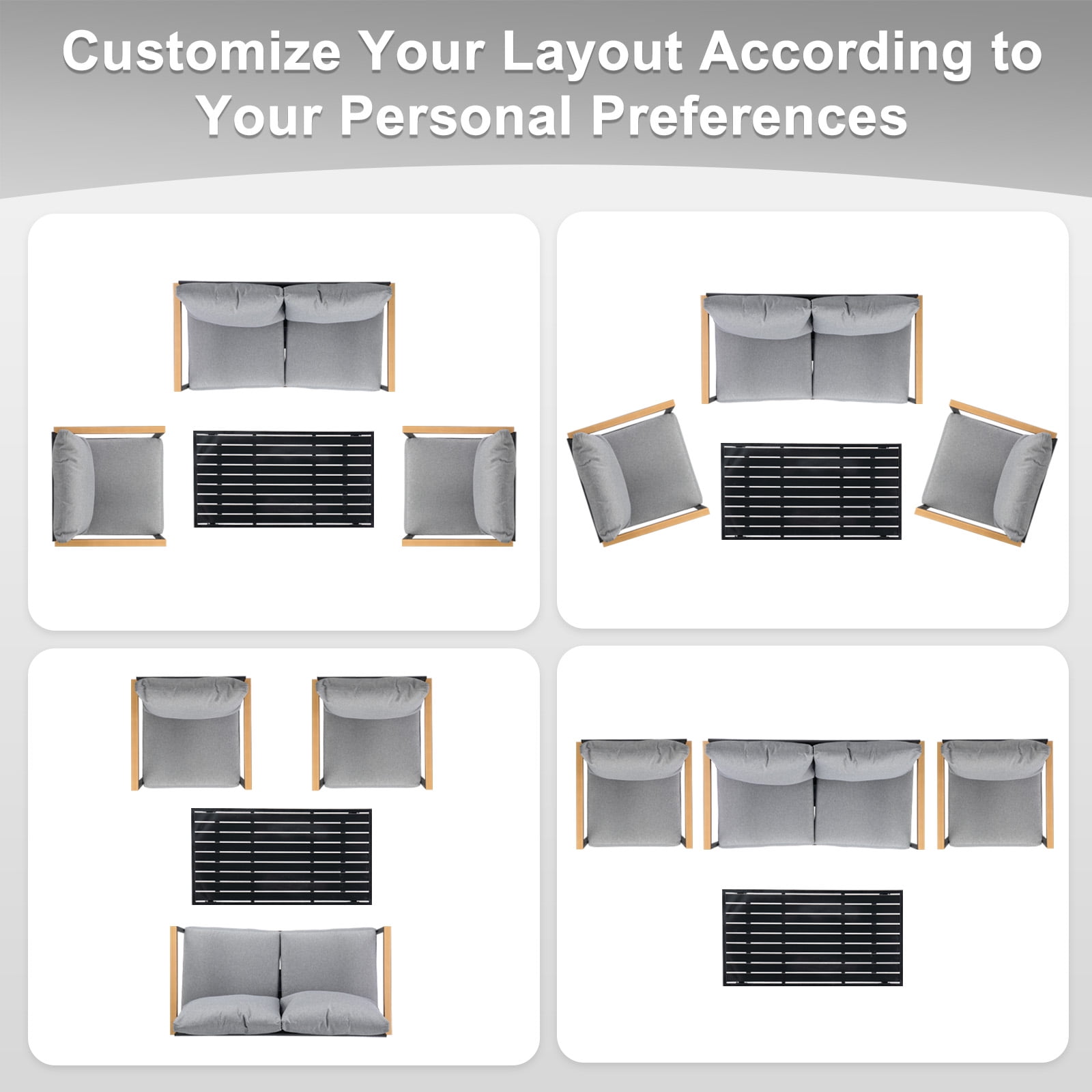 Zimtown 4-Piece Outdoor Patio Conversation Set, Weather-Resistant Metal Furniture with Cushions (Gray, 4-Piece) 418ih