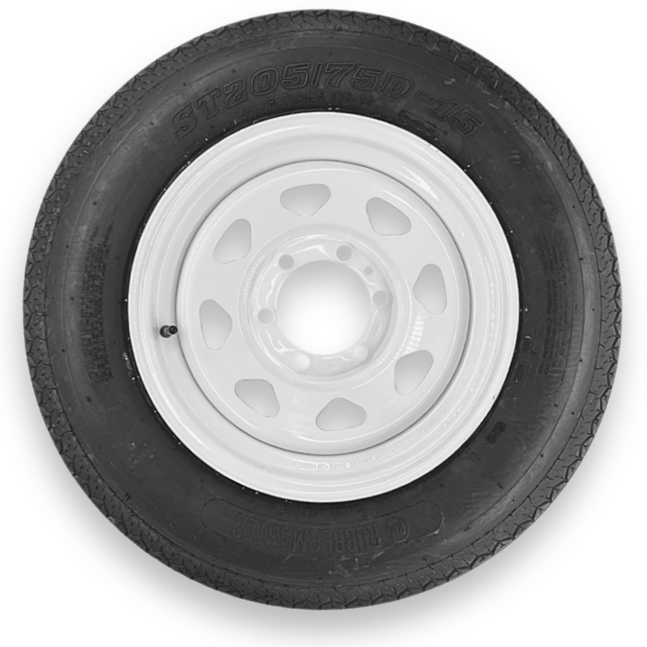 RubberMaster ST205/75D15 Trailer Tire and Wheel Assembly (6 Ply, 6 on 5.5 in Bolt Pattern, White) 63xz3