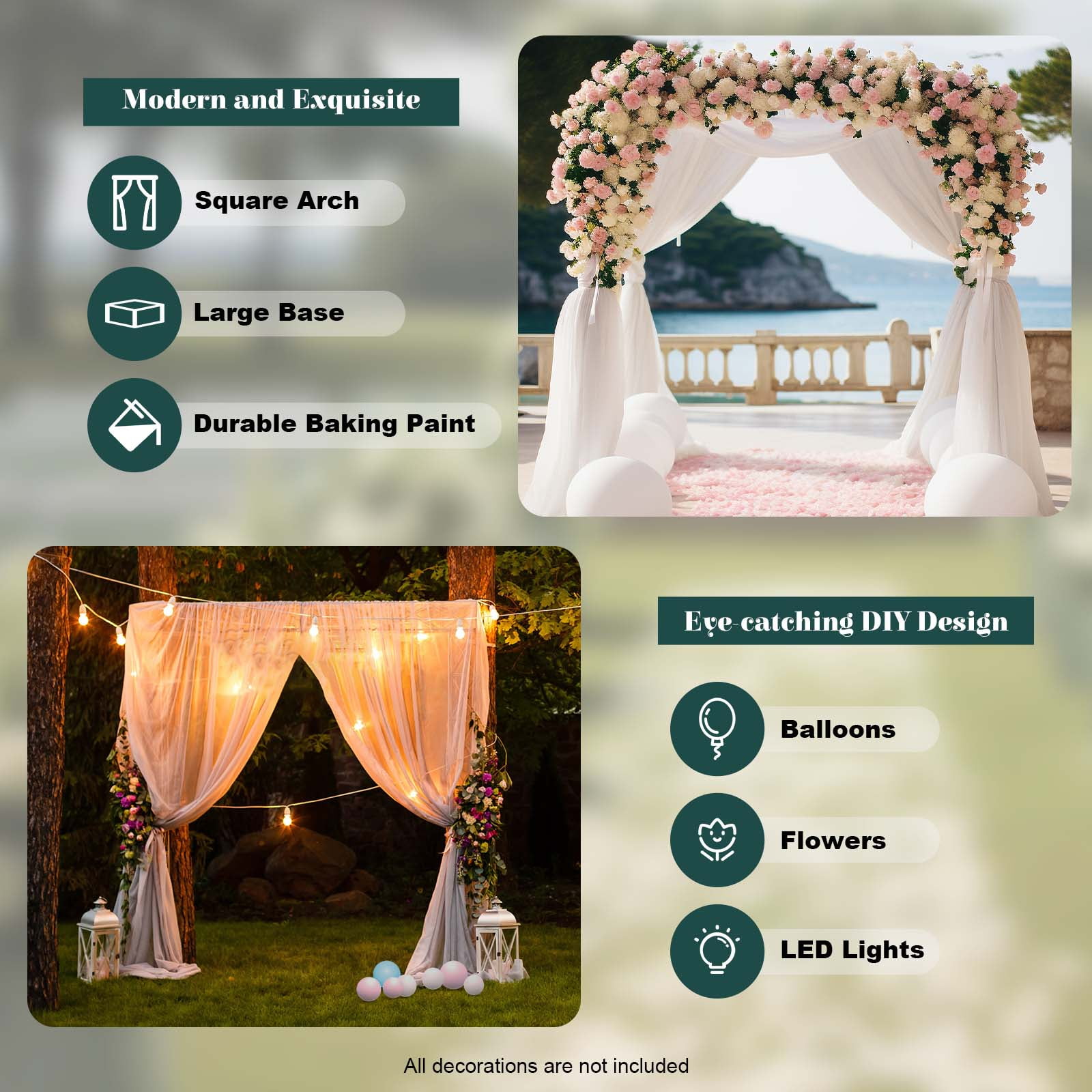 YIYIBYUS Wedding Arch Backdrop Stand, Heavy-Duty Adjustable Square Metal Frame for Ceremony and Party Decor (Gold, 9.8x9.8 ft) a763a