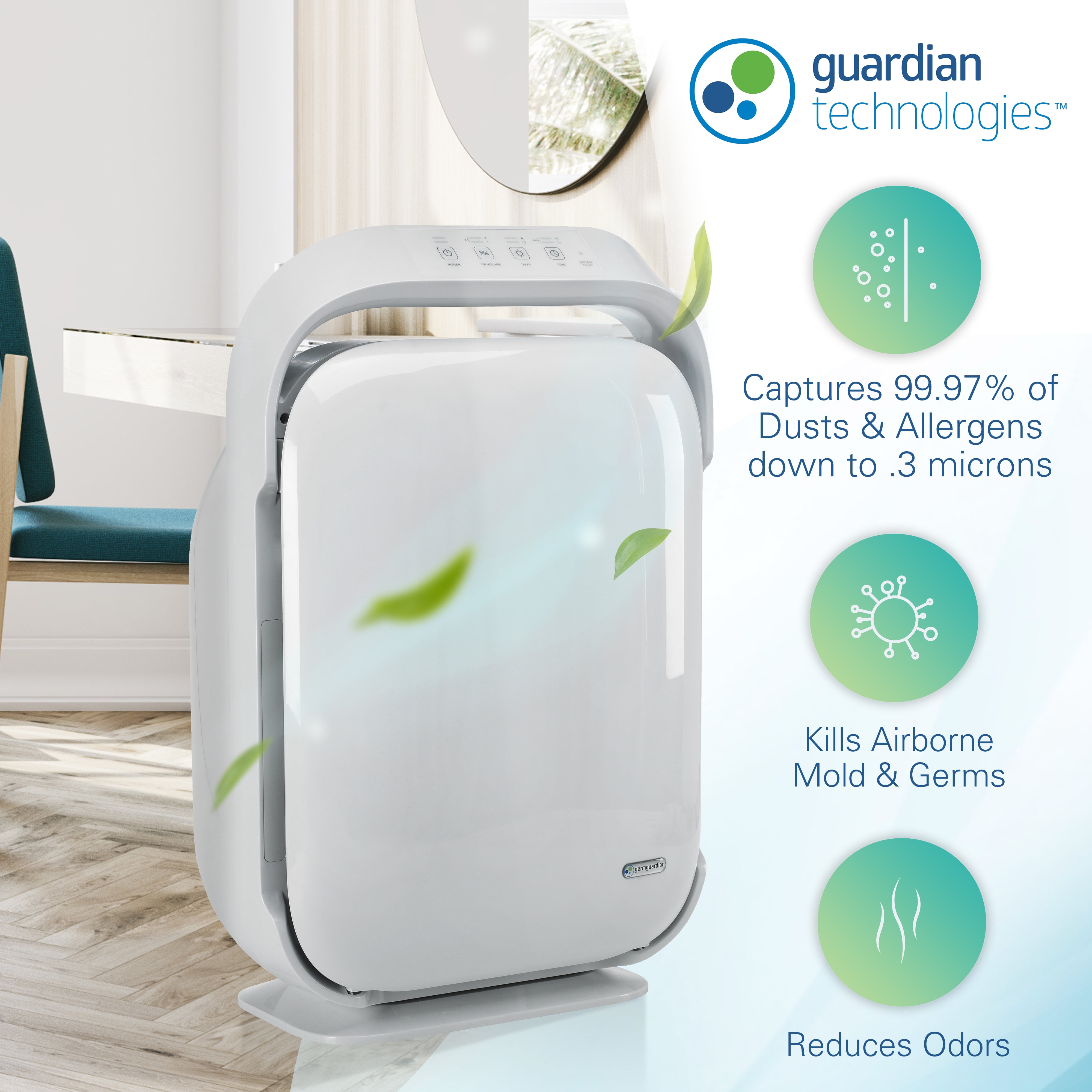 GermGuardian Air Purifier with True HEPA Filter and UV-C Light for Large Rooms (White, 1620 sq. ft.) mfeeh