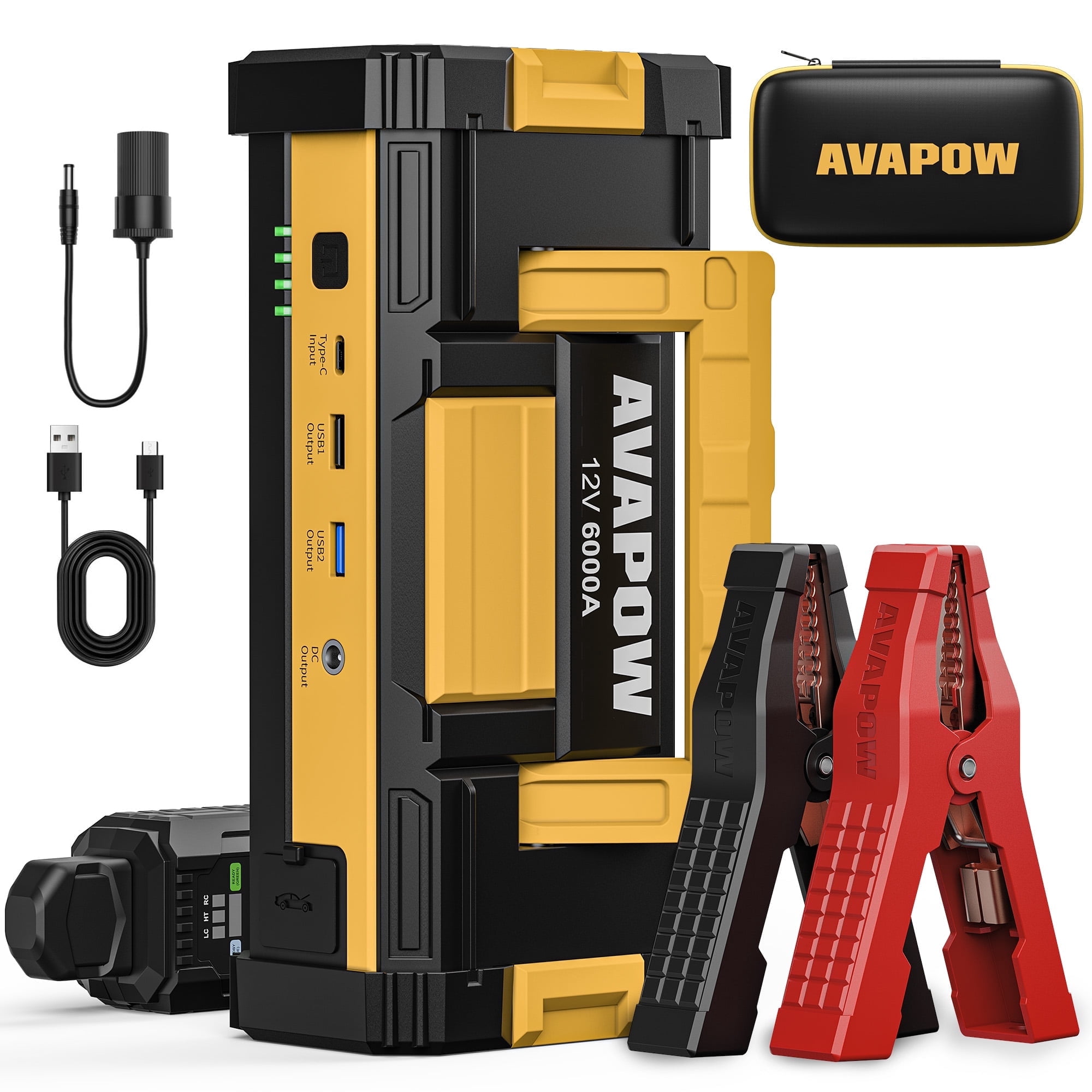 AVAPOW 6000A Portable Car Battery Jump Starter (Heavy-Duty, 32000mAh, LED Light, Yellow) jxqwv