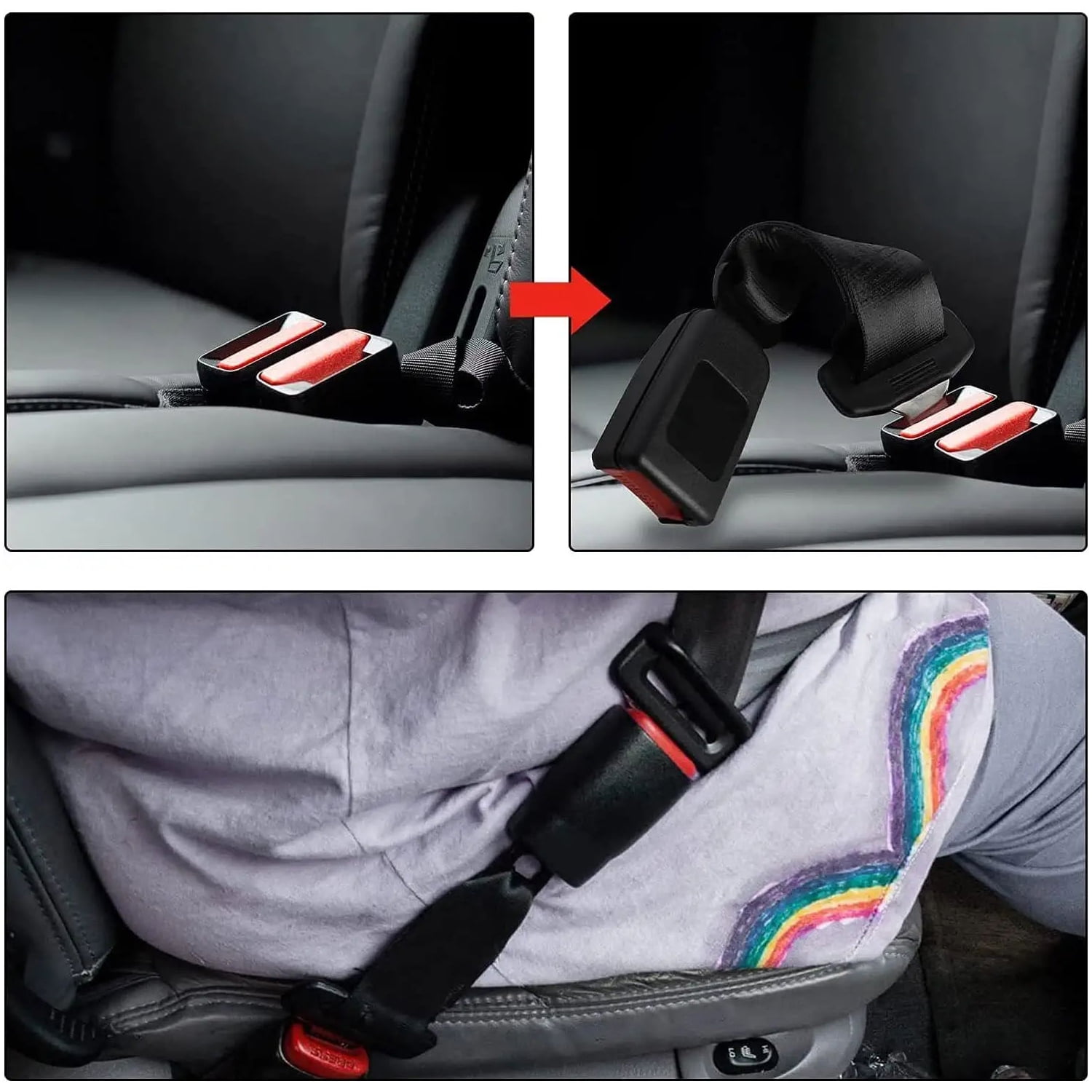 PHANCIR Seat Belt Extender for Cars, Universal Buckle Extension, Durable Stainless Steel (Black, 2 Pack, 10.2 in) ochnx