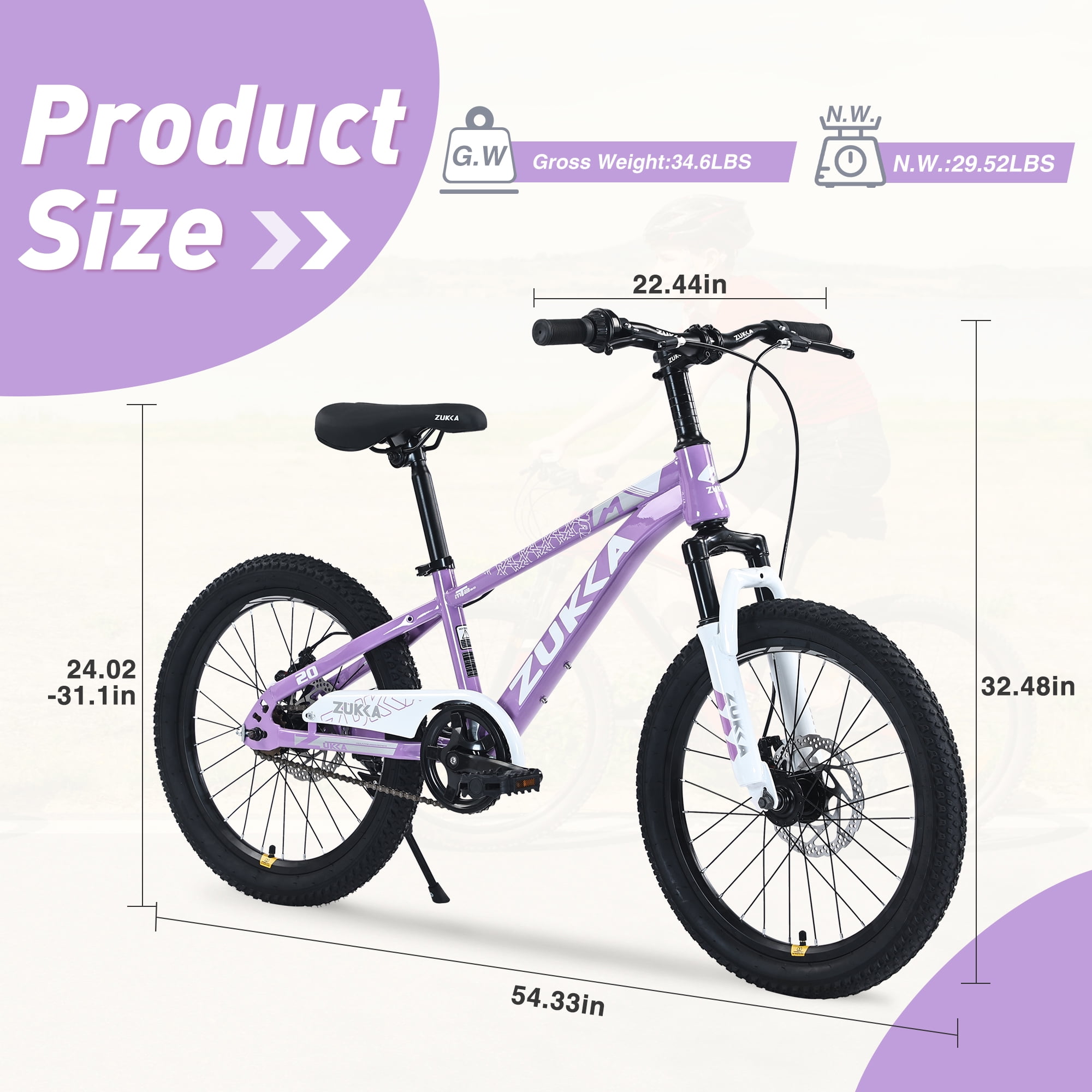 TheEshow Mountain Bike for Kids, Durable Steel Frame with Double Disc Brakes (Purple, 20 in) nghpw