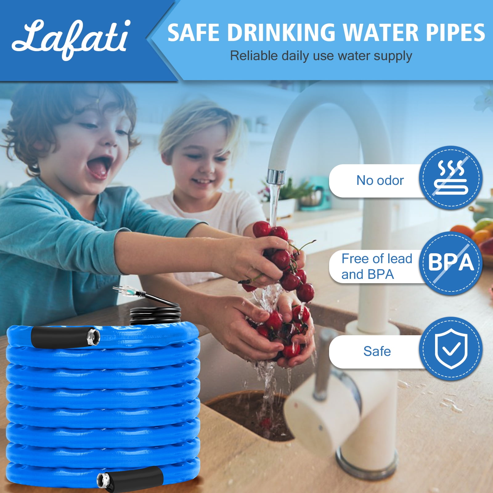Lafati Heated Water Hose for RV, Antifreeze Drinking Water Hose with Self-Regulating Thermostat (15 ft) lmx7c