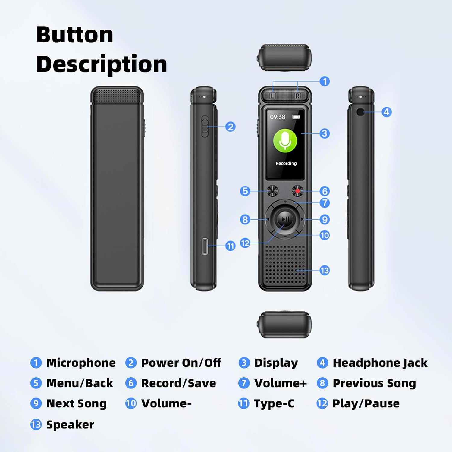 Samovi Digital Voice Recorder, 32GB Voice Activated Audio Recording Device with MP3 Player and Noise Reduction (Black, 32GB) t3mtj