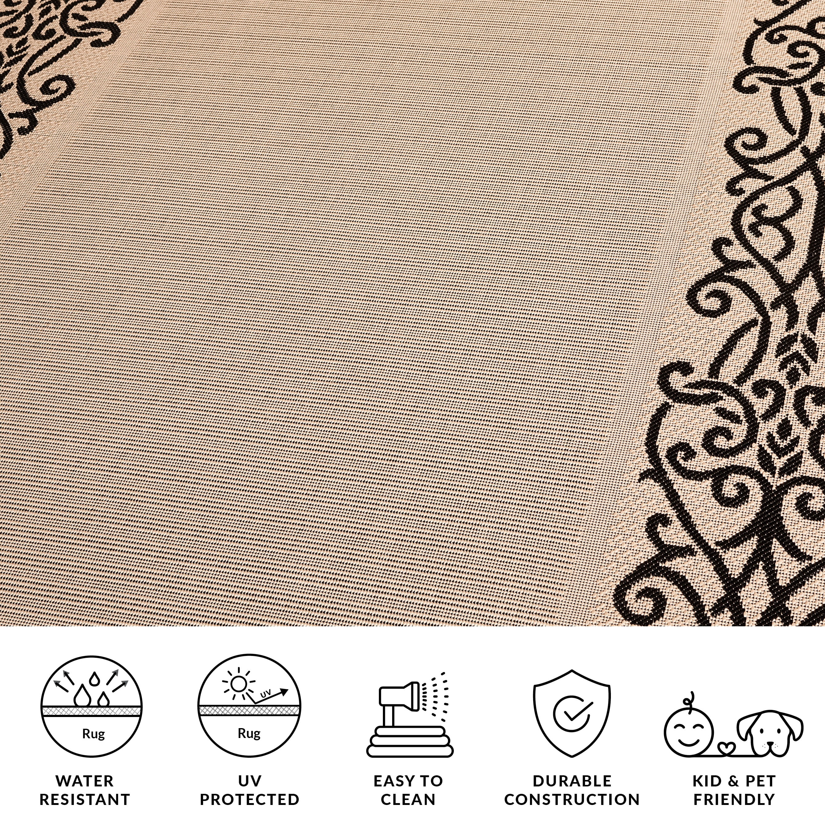 Safavieh Courtyard Ellie Oriental Indoor/Outdoor Area Rug (Sand/Black, 9 ft x 12 ft) ipuhd