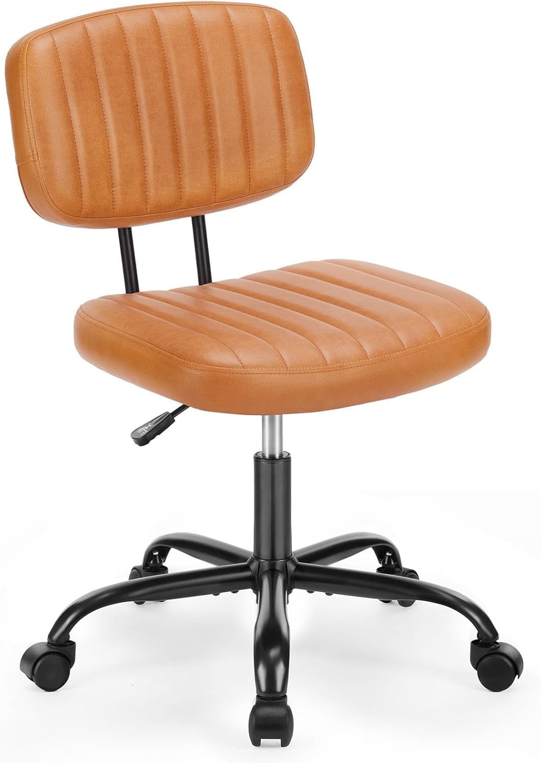 TINKLE WELL Ergonomic Armless Office Task Chair, Rolling Vanity Desk Chair with Swivel and Adjustable Height (Brown, 24.21 in x 16.33 in x 34.25 in) s16vc