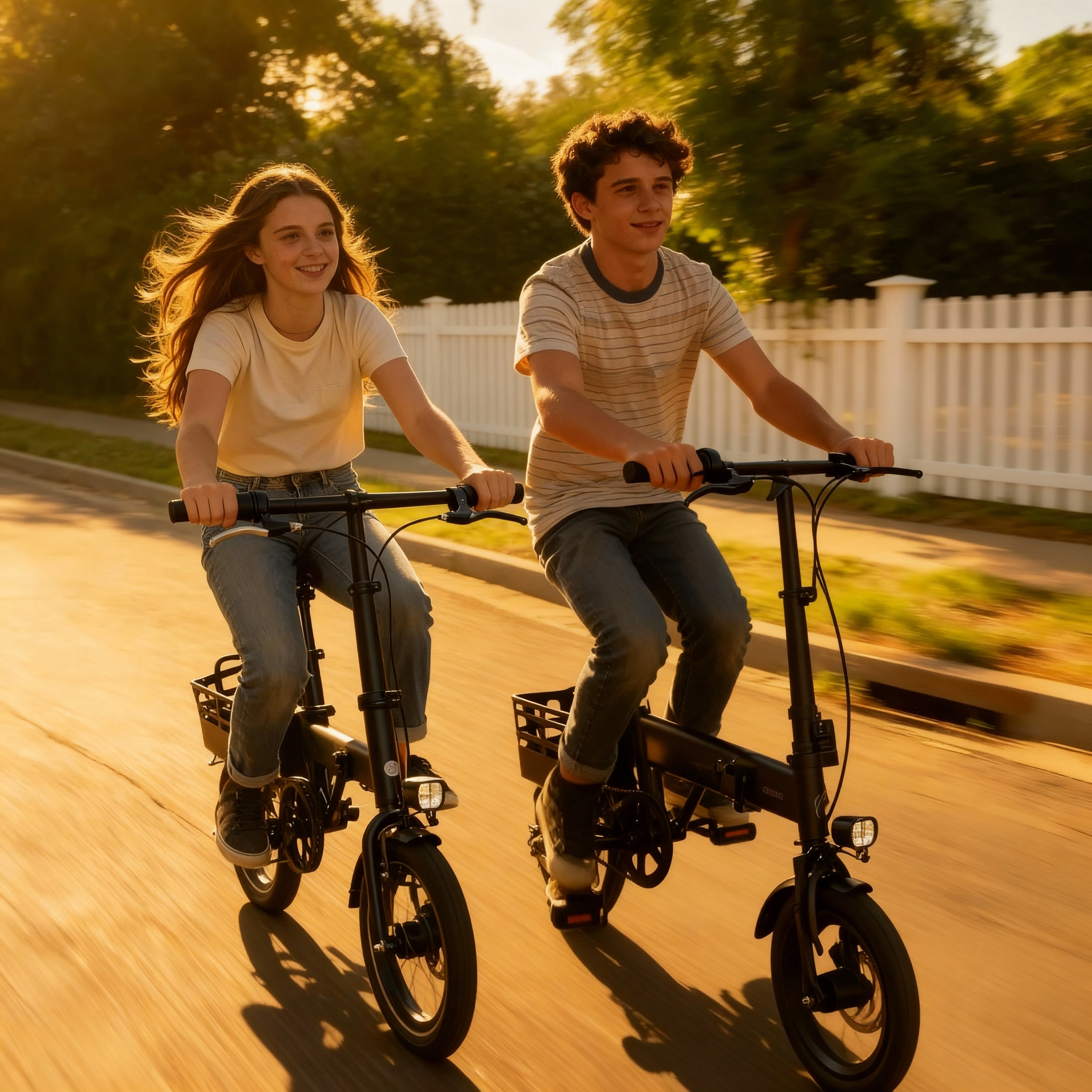 XLNEFNZ Folding Electric Bike, 500W Motor 20MPH E-Bike with Rear Basket and Dual Suspension (14 in Wheel, Black) zshoj