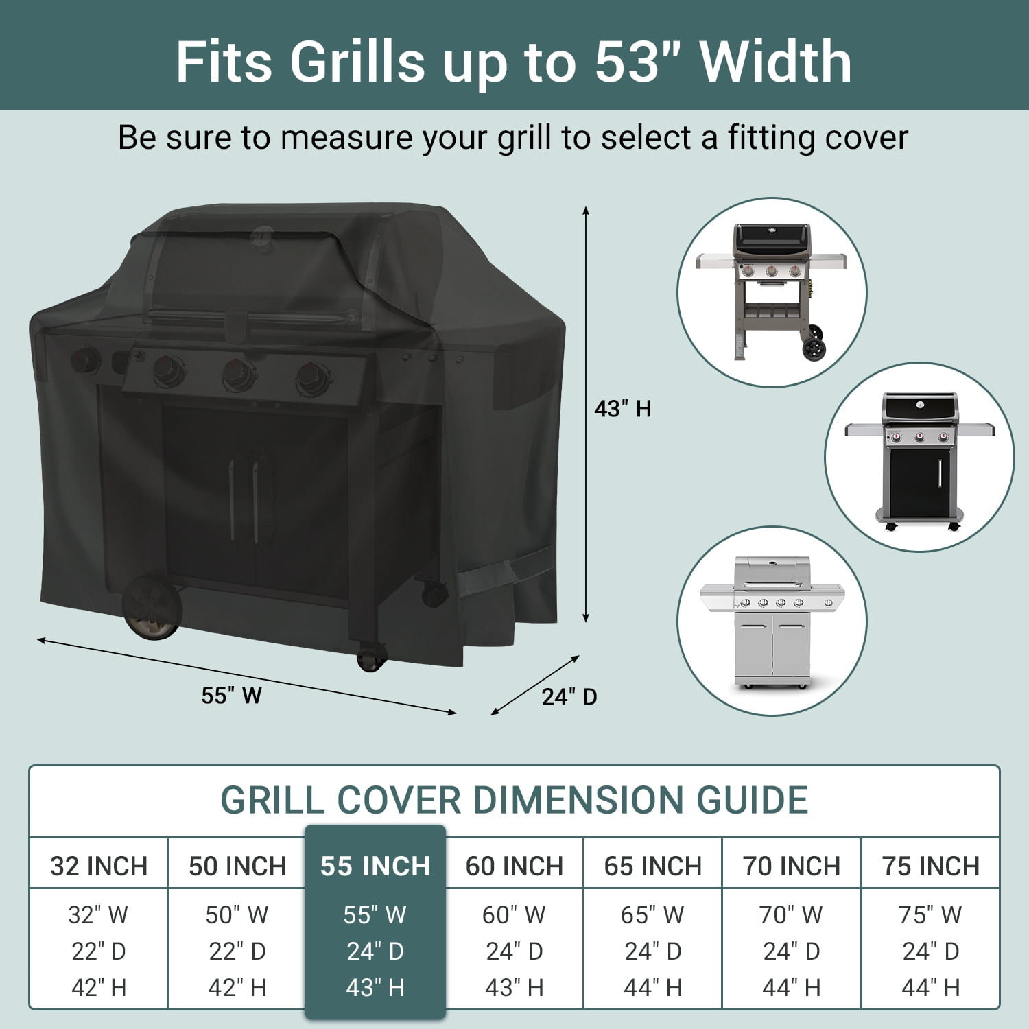 Unicook Heavy Duty Waterproof Gas Grill Cover for 3-4 Burner BBQ Grills (Black, 53 in) r3qvc