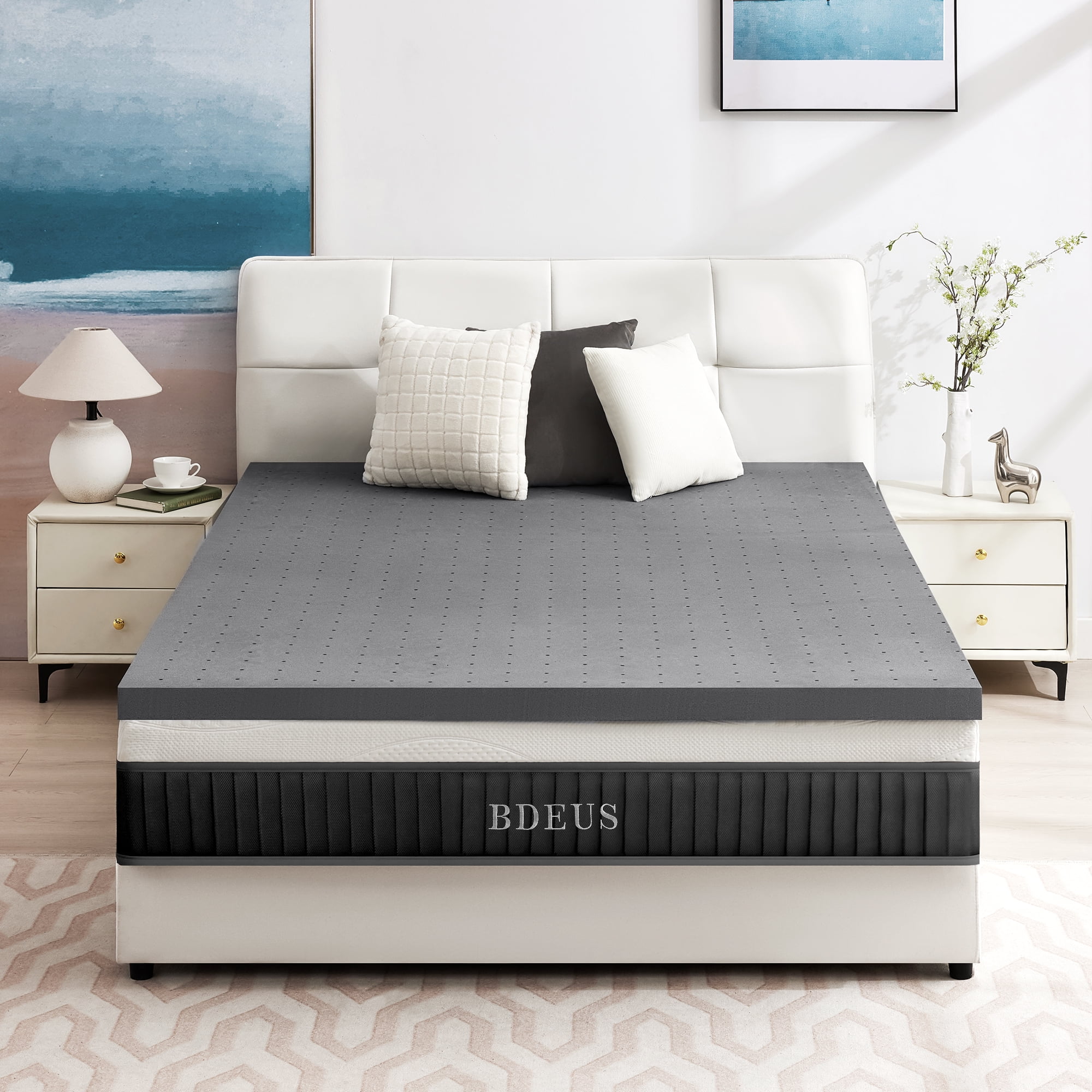 BDEUS Cooling Gel Memory Foam Mattress Topper, Supportive Bed Pad for Pressure Relief (Gray, Twin Size, 2 in) nw15h