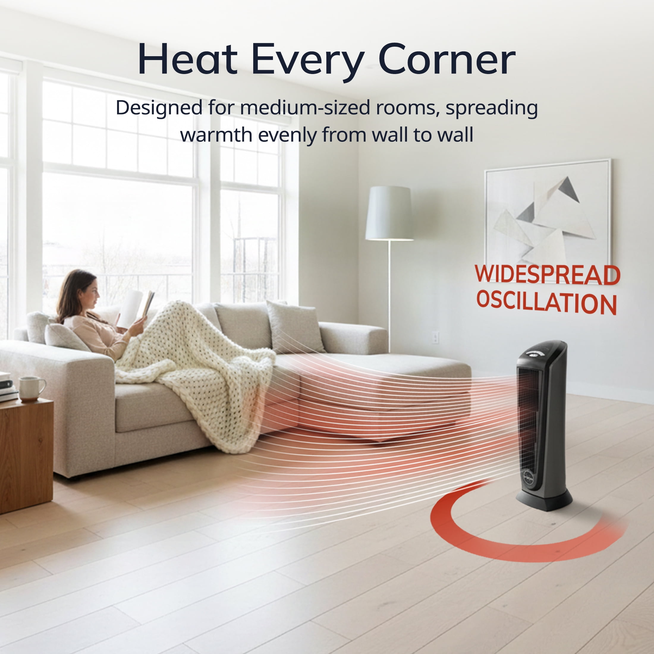 Lasko 23 in Oscillating Ceramic Electric Tower Space Heater with Remote Control (Black, 1500W) bmy9w