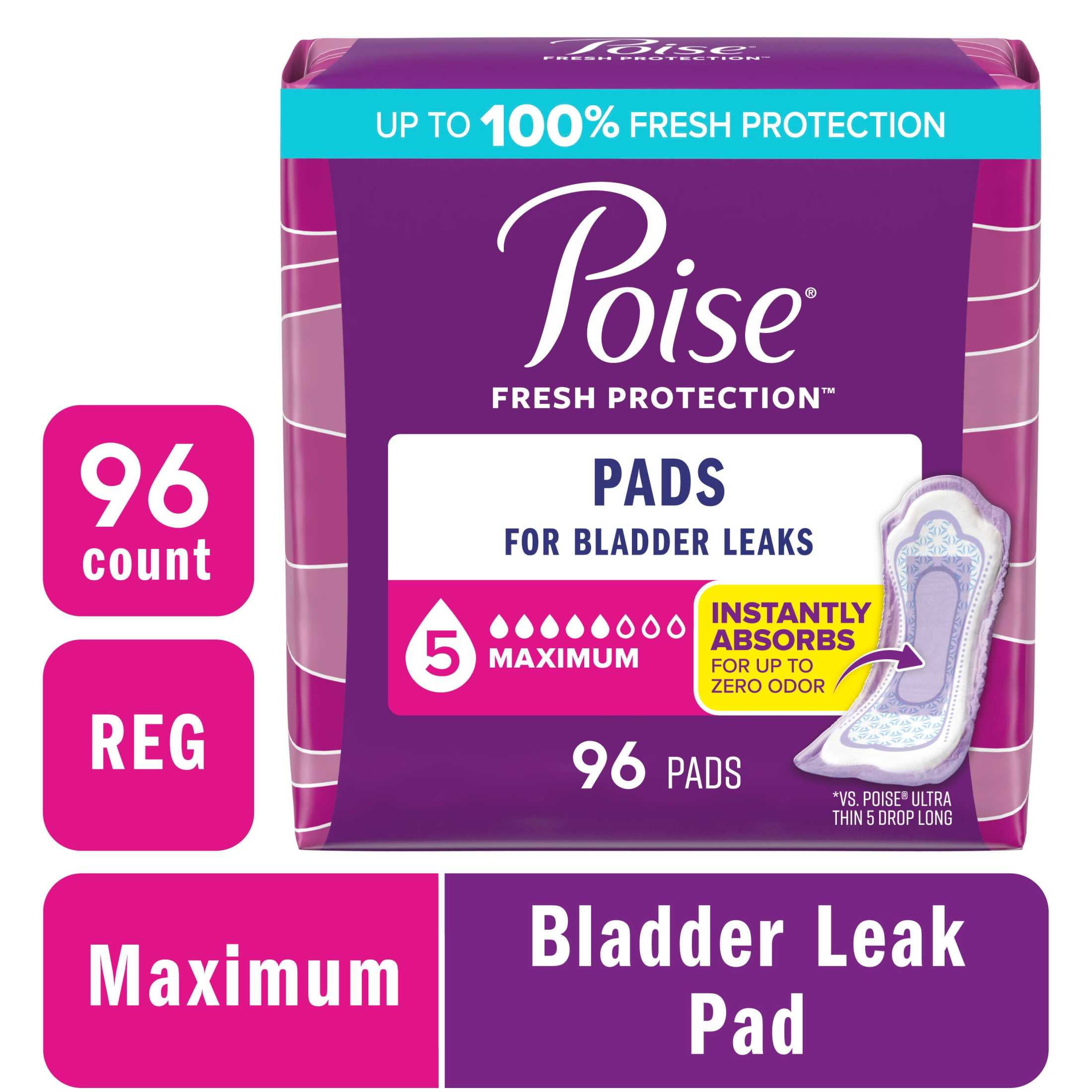 Poise Incontinence Pads for Women, Maximum Absorbency, Regular Length (96 Count) 90y1j