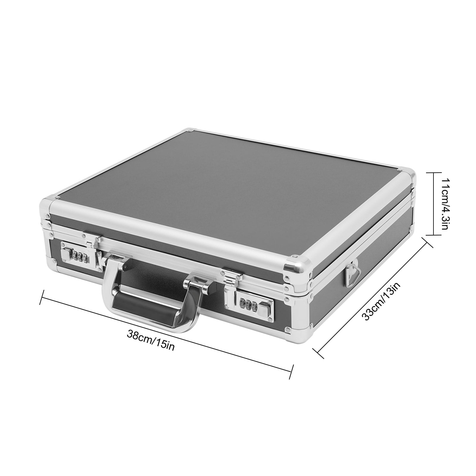 TOOL1SHOoo Portable Aluminum Alloy Lock Box, Secure Storage Case with Combination Lock and Carrying Strap (Black, 15 x 13 x 4.3 in) wcx35