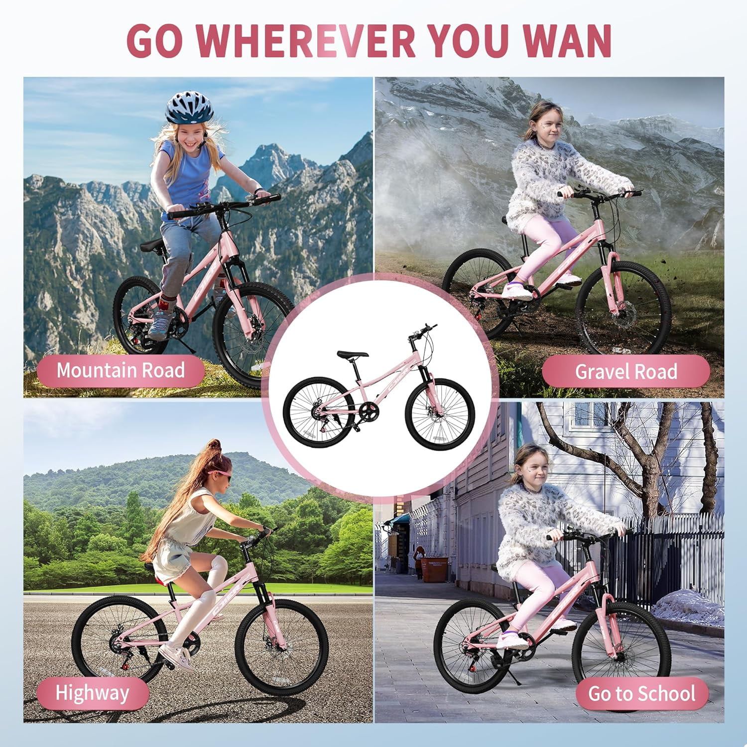 Akaber 24-inch Kids Mountain Bike, 7-Speed Drivetrain with Suspension Fork and Dual-Disc Brakes (Pink, 24 in) fktr5