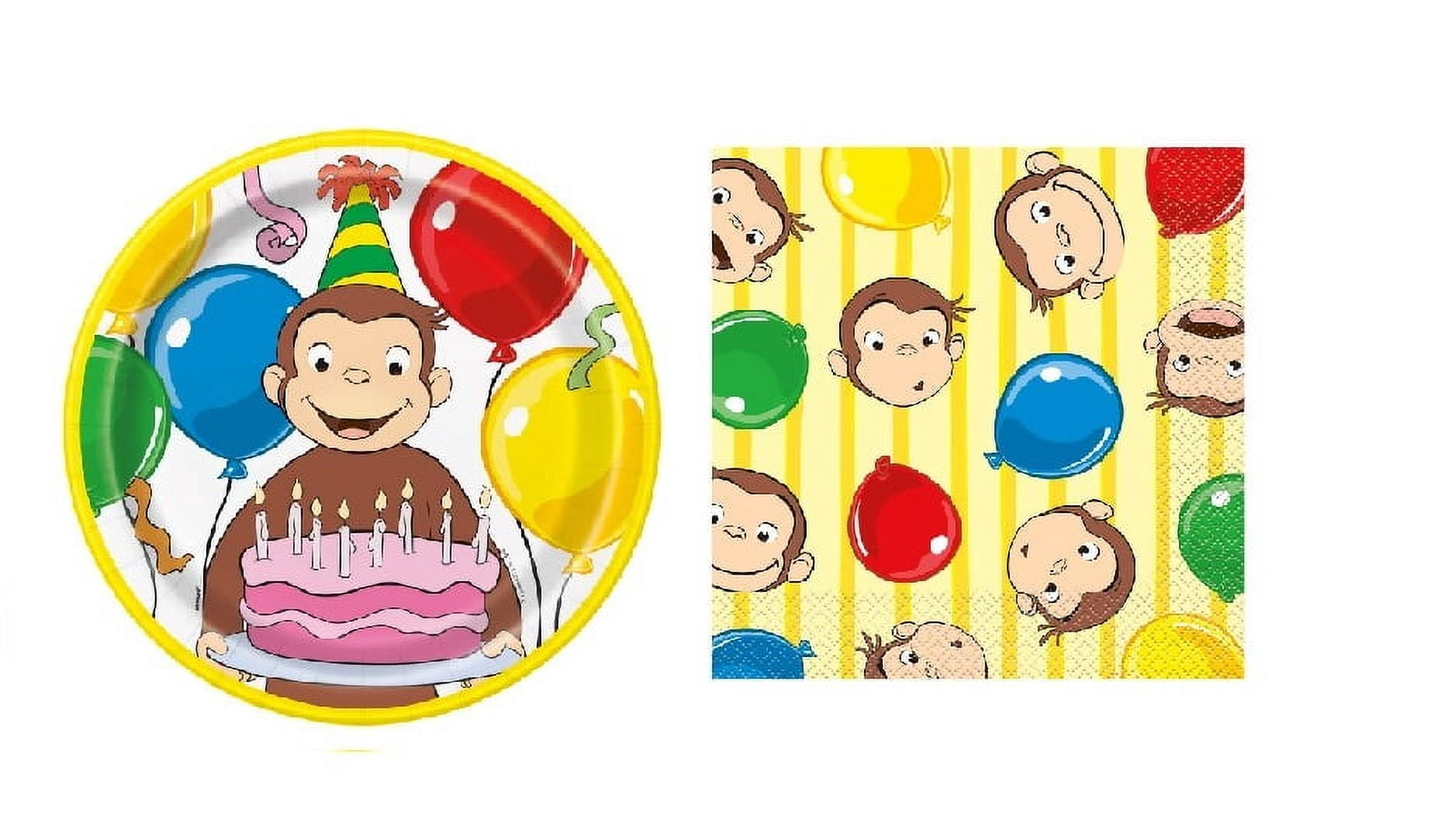Unique Curious George Birthday Party Supplies Set (Multi-Color, 16-Piece Set) 5w130