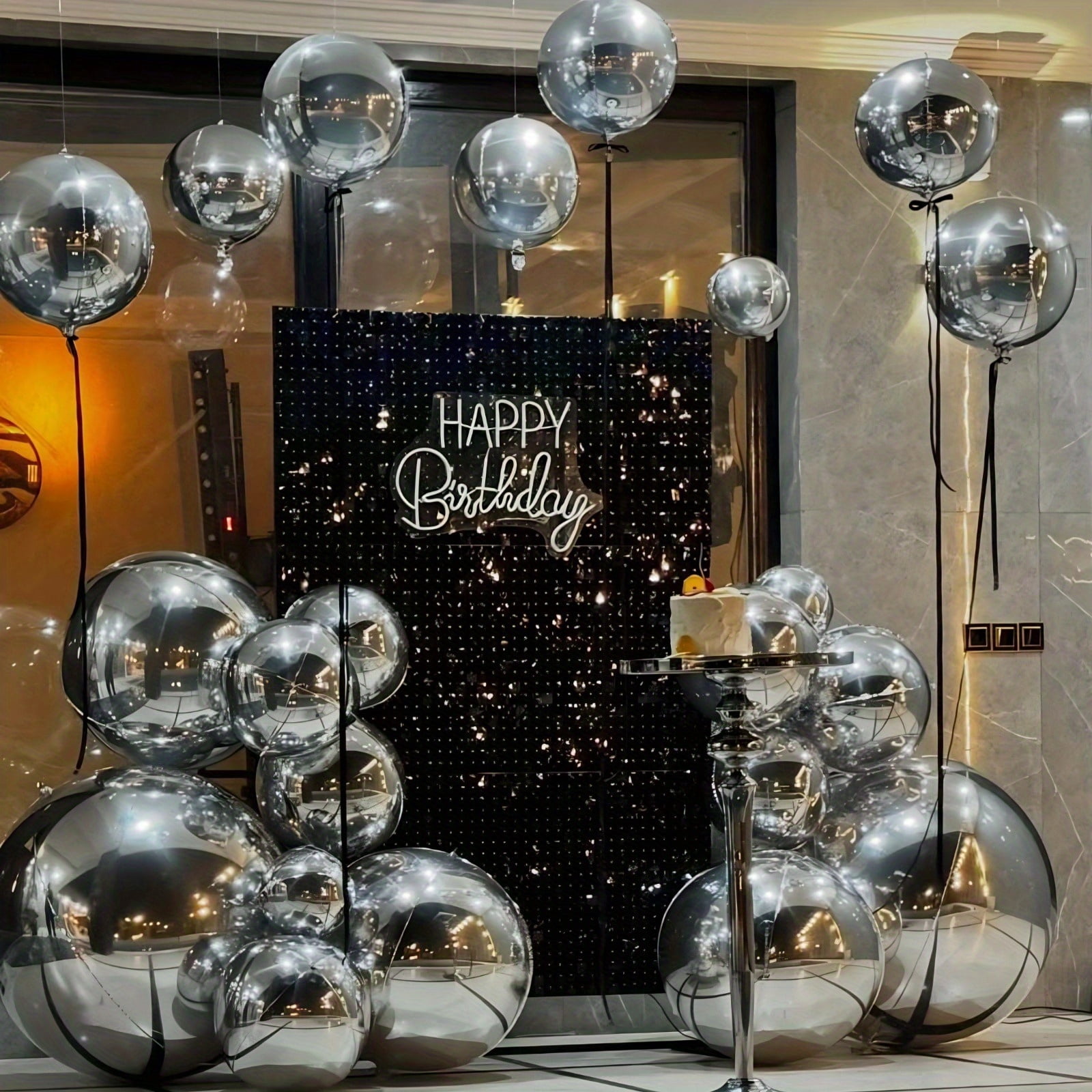 ChanraingYee 4D Round Mirror Foil Balloons, Metallic Silver Mylar Party Decorations (39-Piece Set, 15 in to 32 in) 12zvi