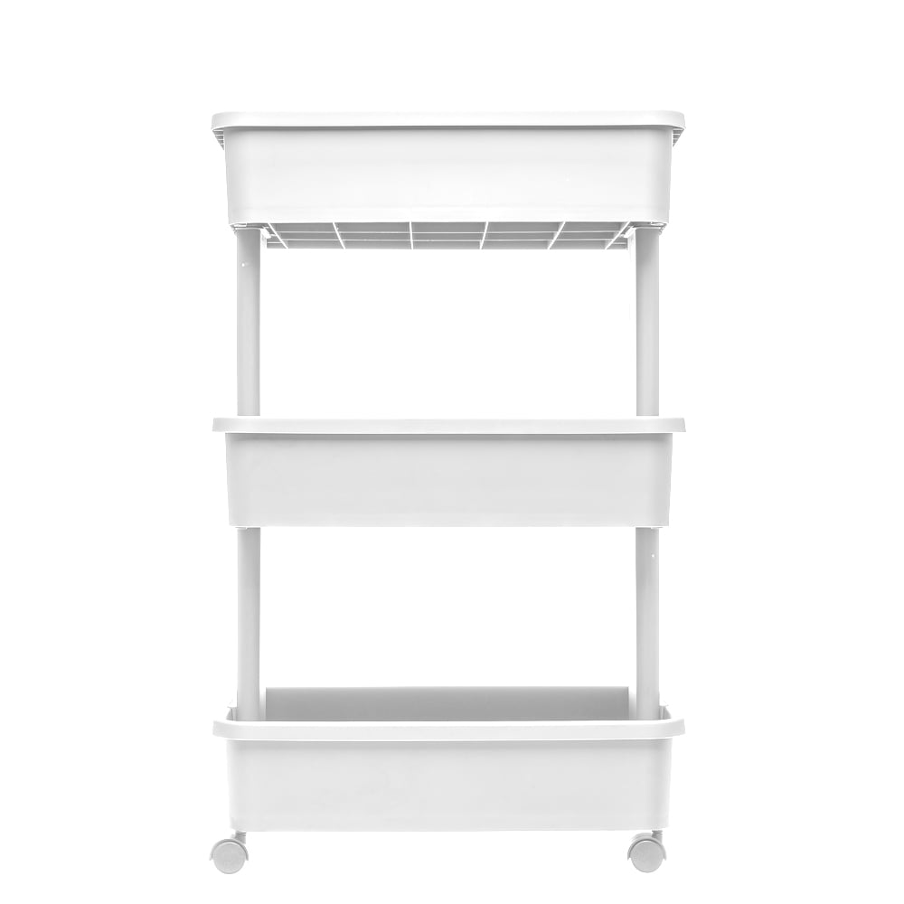 Mainstays 3-Tier Rolling Storage Cart, Multi-Purpose Organizer for Laundry and Home (Arctic White, 17.3 in x 12.5 in x 27.2 in) 9jpbk