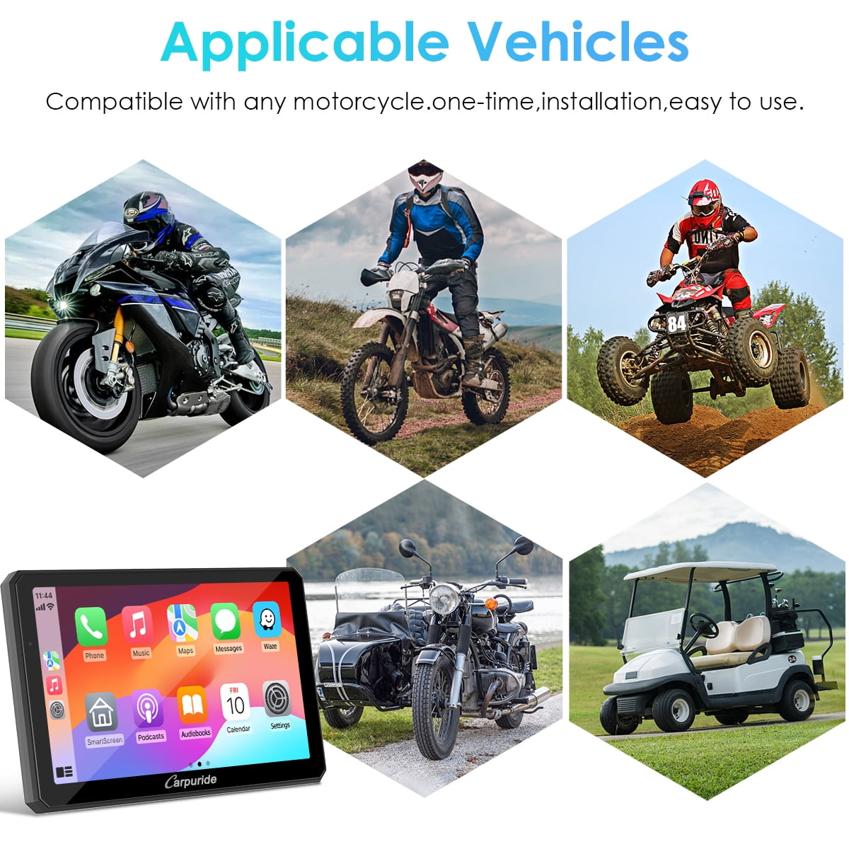 Carpuride Motorcycle Dash Cam with Wireless Apple CarPlay and Android Auto, 7 in HD Touch Screen, Dual 1080P Front and Rear Cameras (Black, 7 in) fs3sm