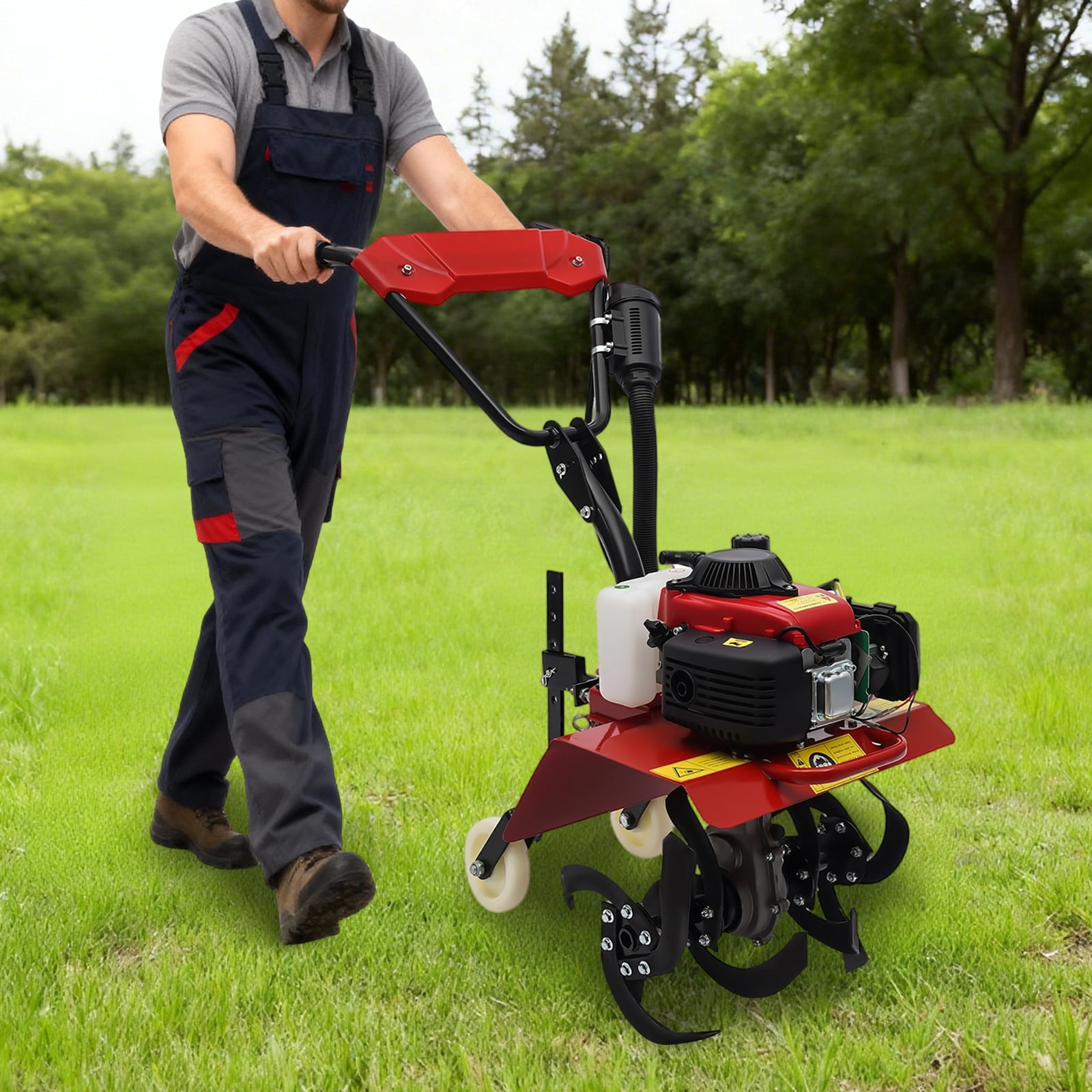 Miumaeov 63cc 4-Stroke Gas-Powered Front Tine Tiller, Heavy-Duty Garden Cultivator for Soil Prep (13.8 in Tilling Width) oonjs