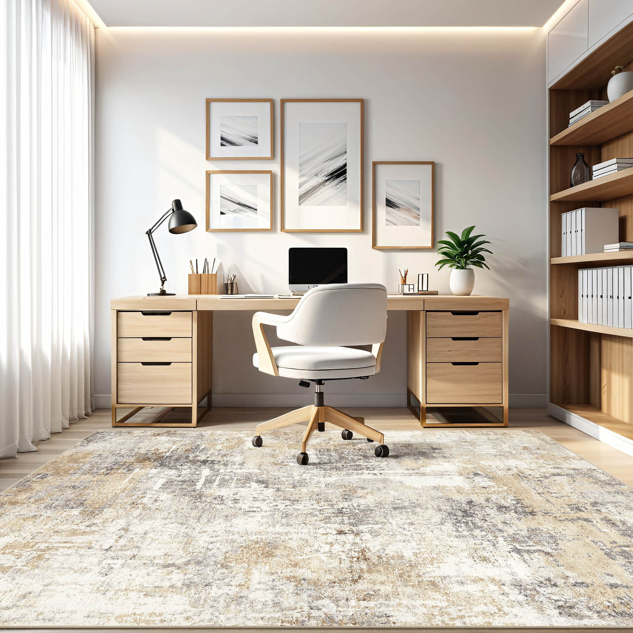 UERMEI Modern Abstract Area Rug, Washable Non-Slip Indoor Carpet for Living Room and Bedroom (Grey Gold, 8 ft x 10 ft) a46ns