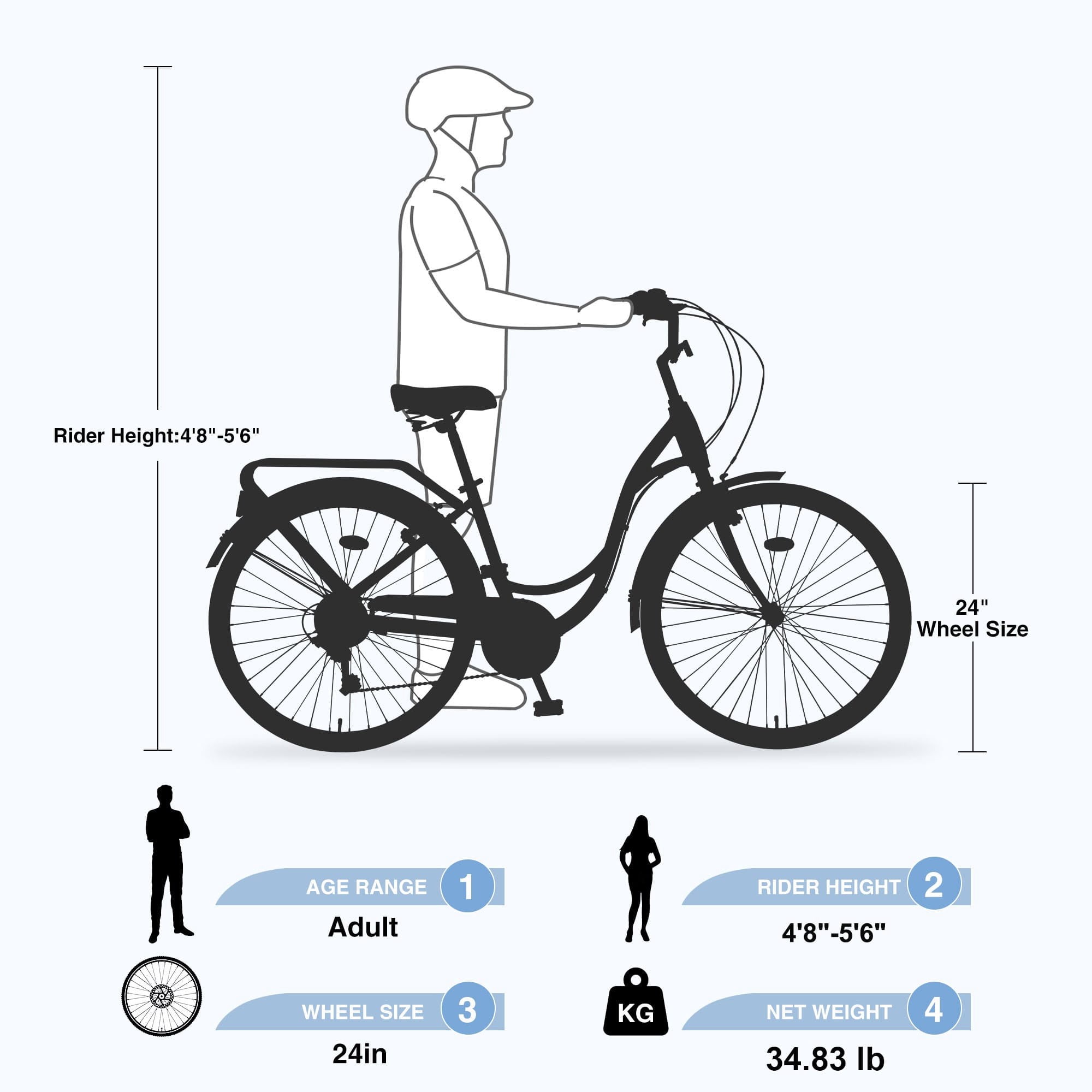 TBSCWYF 24-inch Beach Cruiser Bike, 7-Speed City Bicycle for Women, Adjustable Seat with Dual V-Brake (Blue) 4po8r