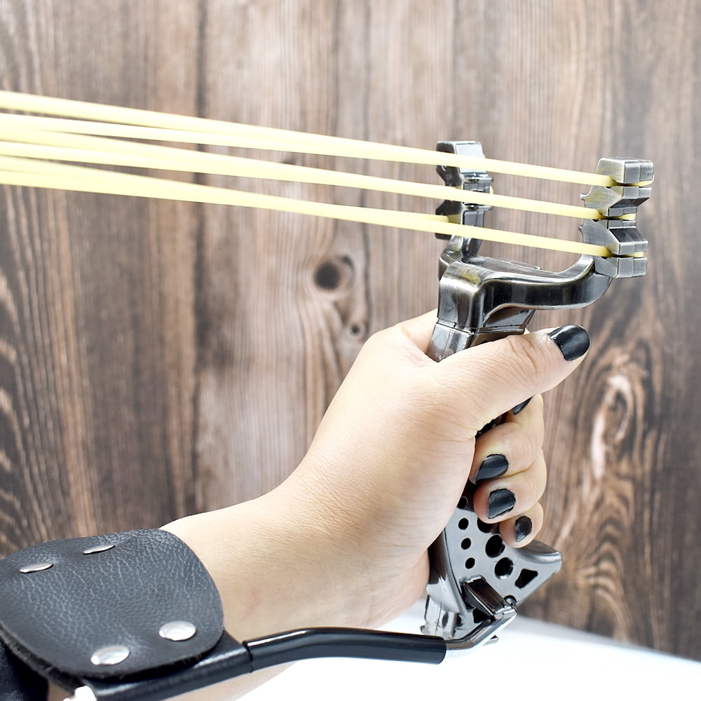 Runzkzy Tactical Slingshot Catapult with Wrist Brace and Fishing Reel Mount (Black, 1 Pack) 402gi