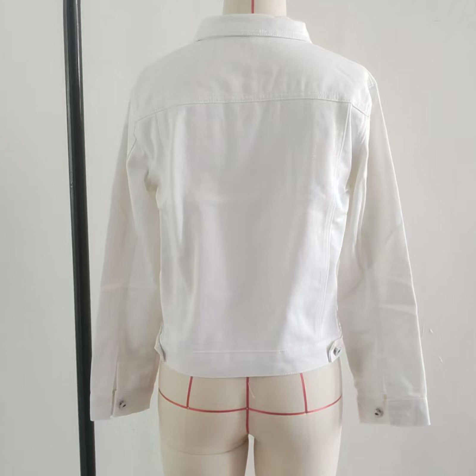 ClodeEU Women's Cropped Denim Jacket, Casual Button Down Jean Coat, Long Sleeve Outerwear (White, M) jad6x