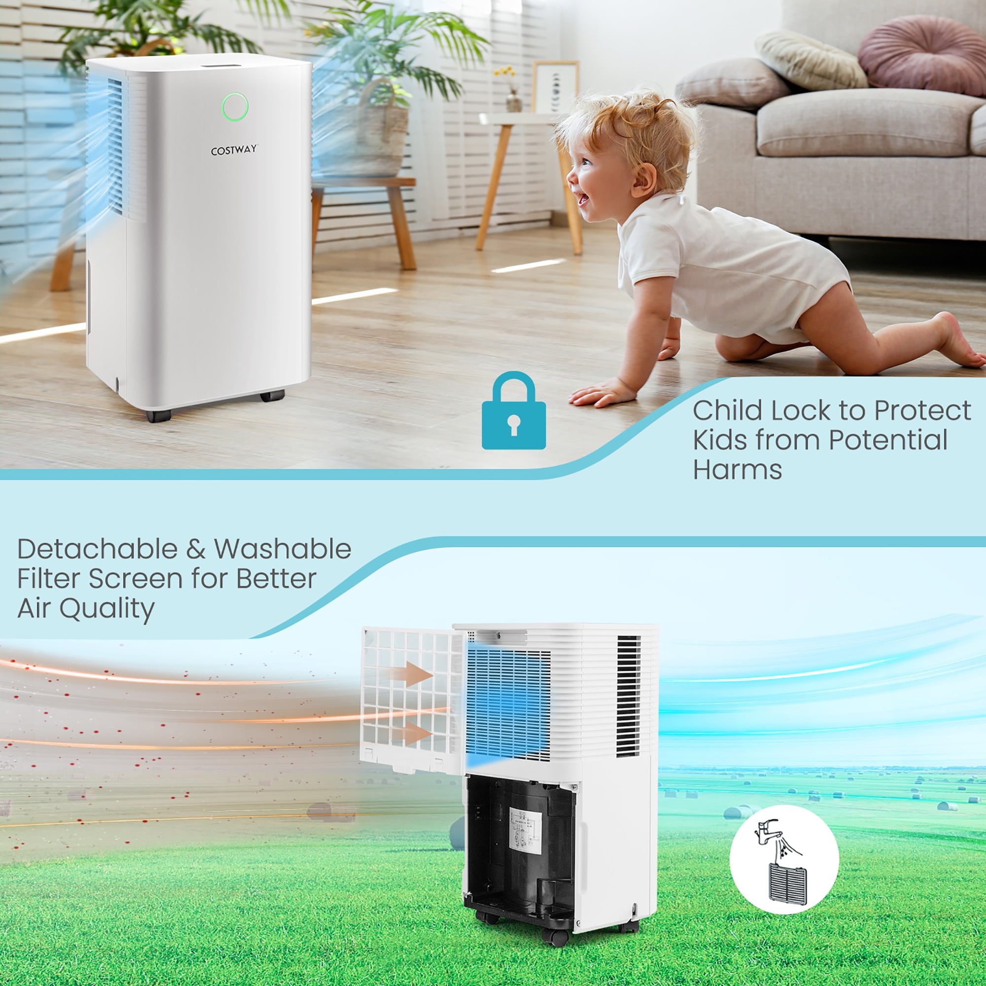 Costway Dehumidifier for Home and Basement with Auto Defrost and Timer (White, 9-Pint DOE) ldw9u