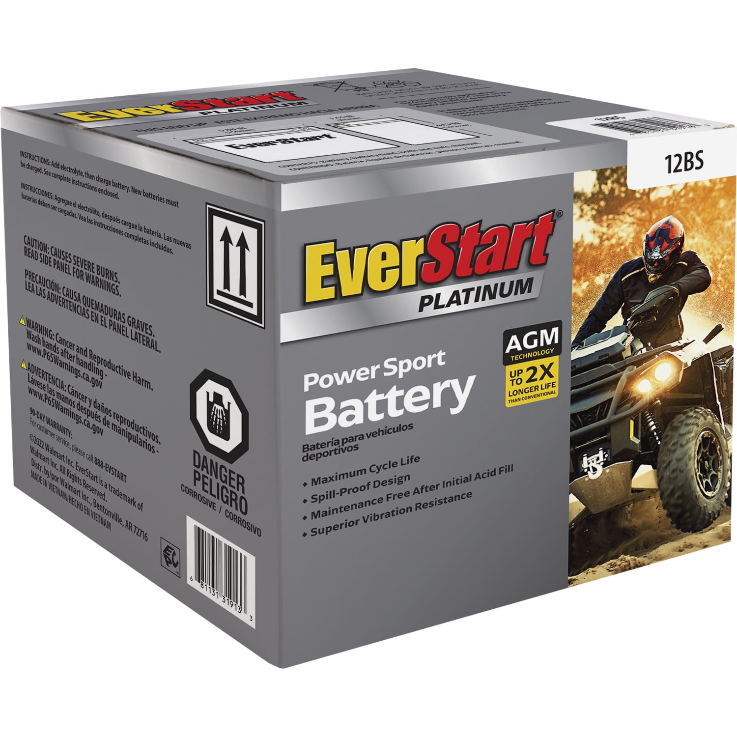 EverStart AGM PowerSport Battery (Group Size 12BS, 12 Volt, 180 CCA) y49r3