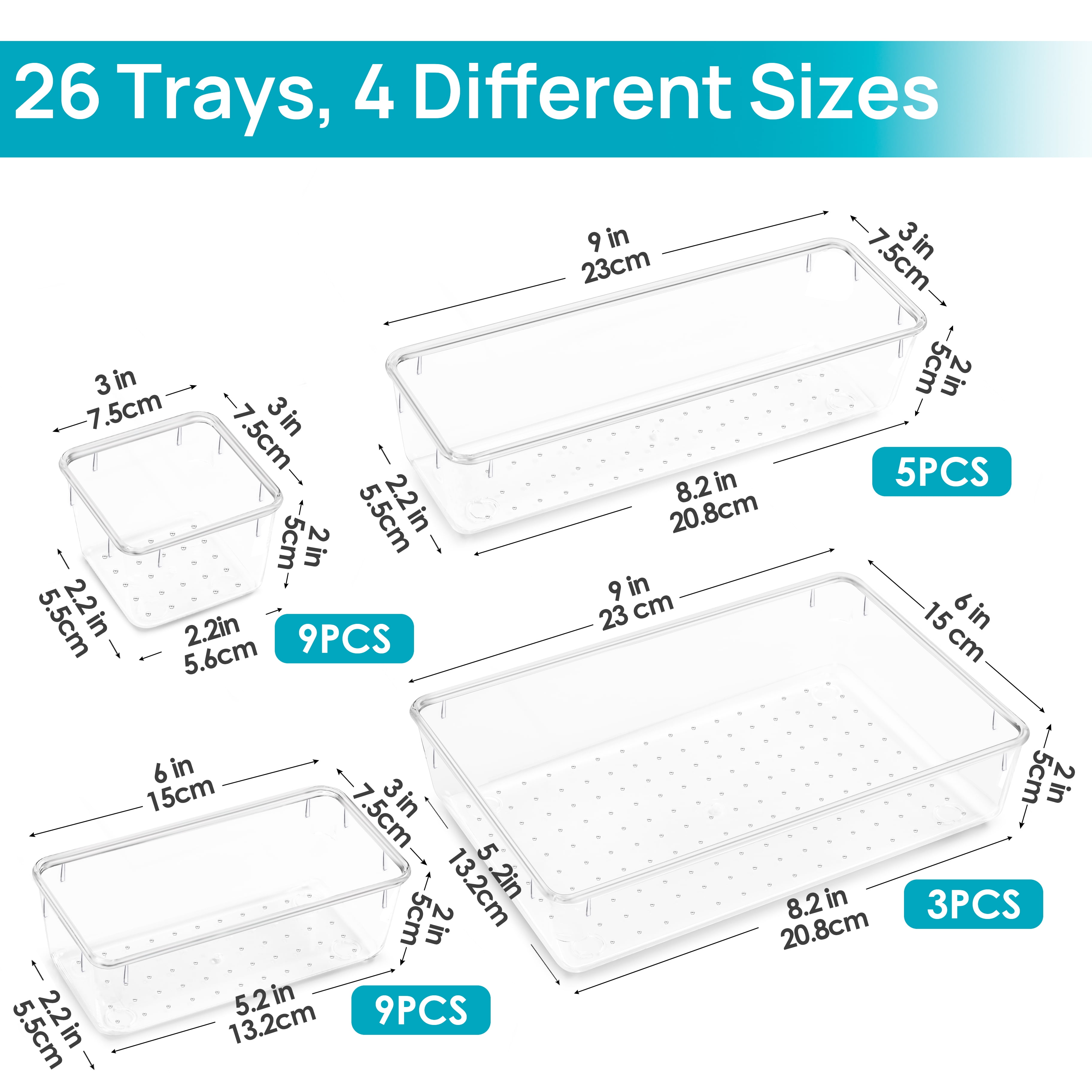 Sindcom 26 PCS Clear Plastic Stackable Organizer Bins for Makeup and Vanity (Clear, 26 Piece Set) l36kk - Image 5