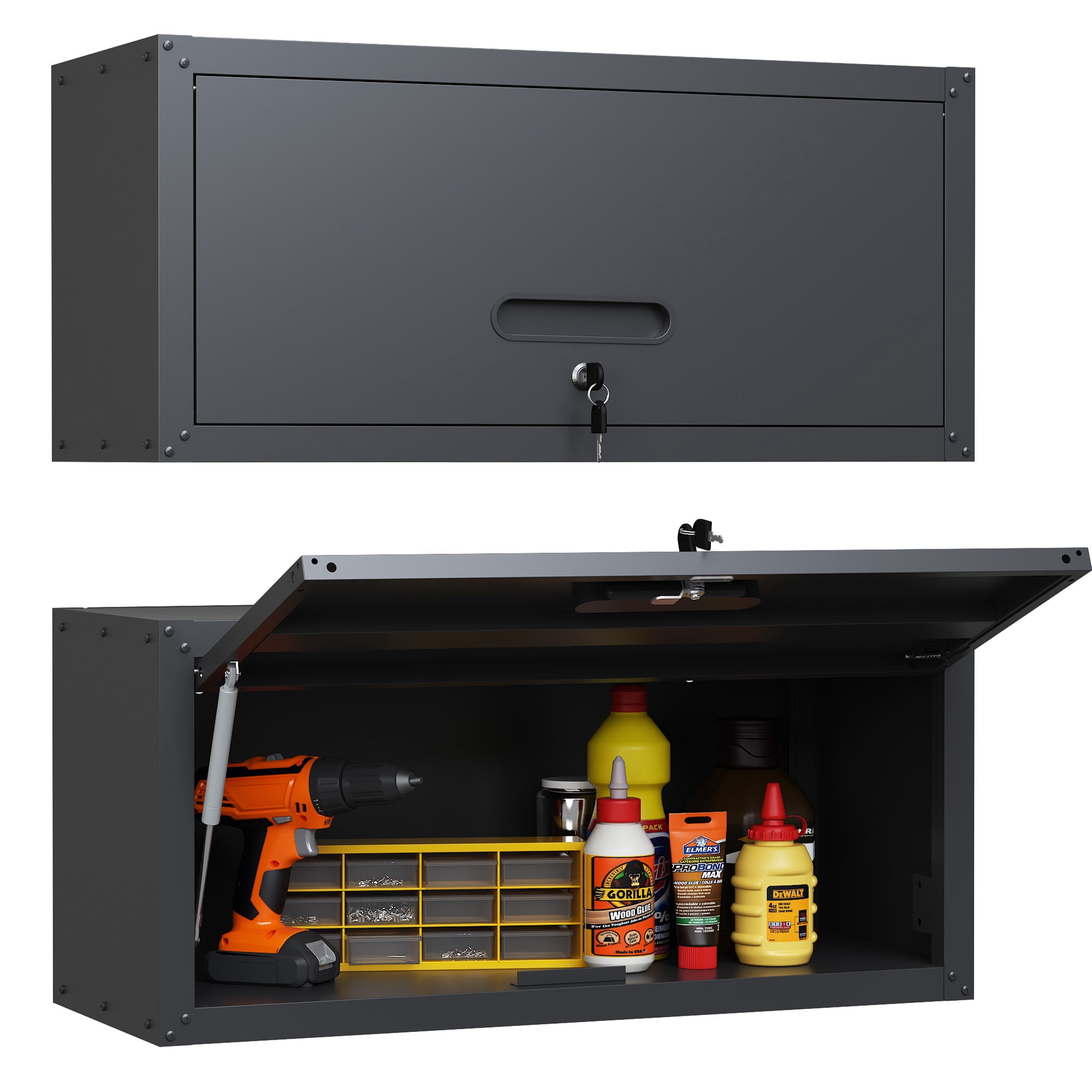 IKIMI 8-Piece Heavy Duty Garage Cabinet System with Workbench, Lockable Steel Storage Cabinets (Black, 8-Piece Set) ysc7z